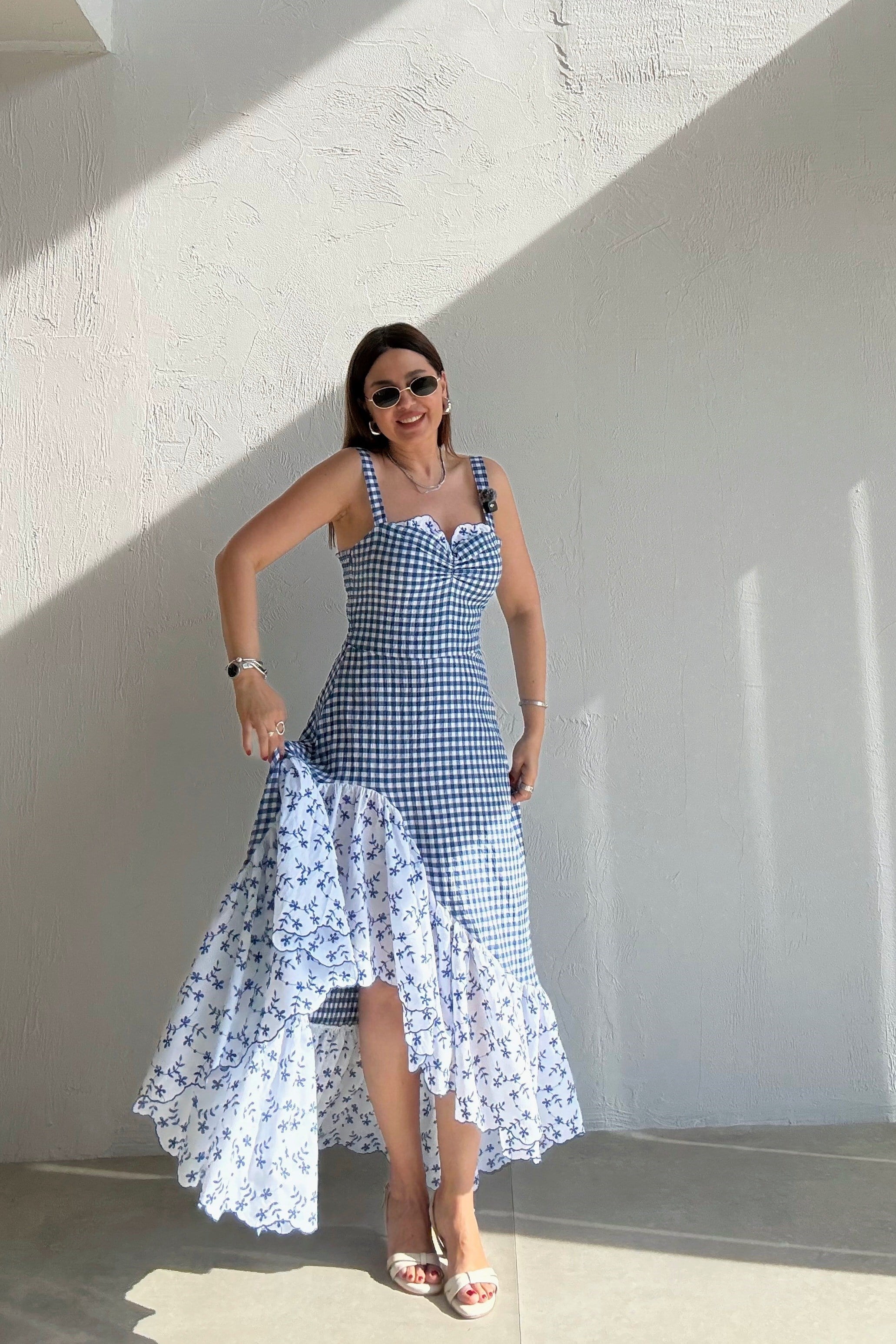 Ekoseli Askılı Elbise