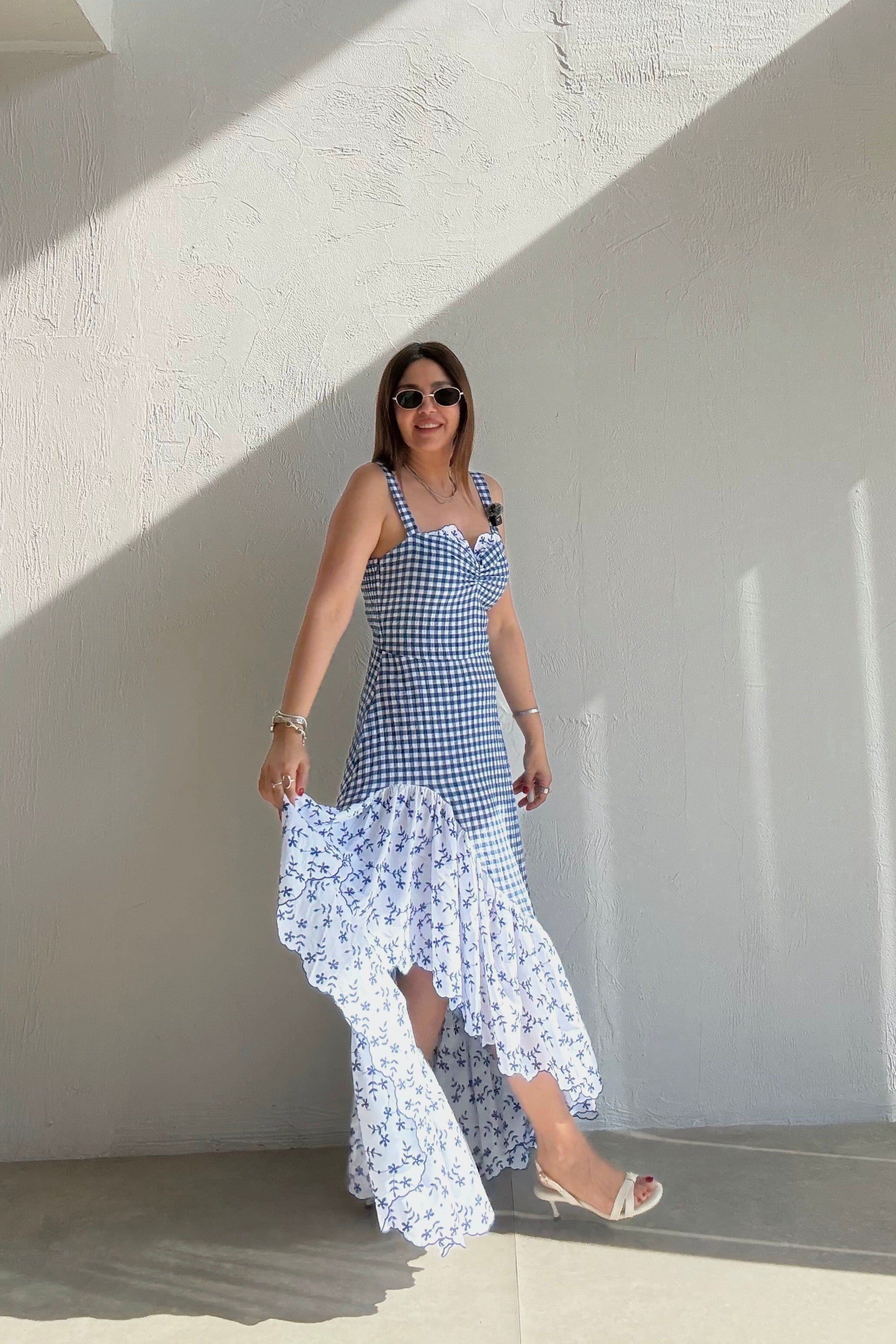 Ekoseli Askılı Elbise