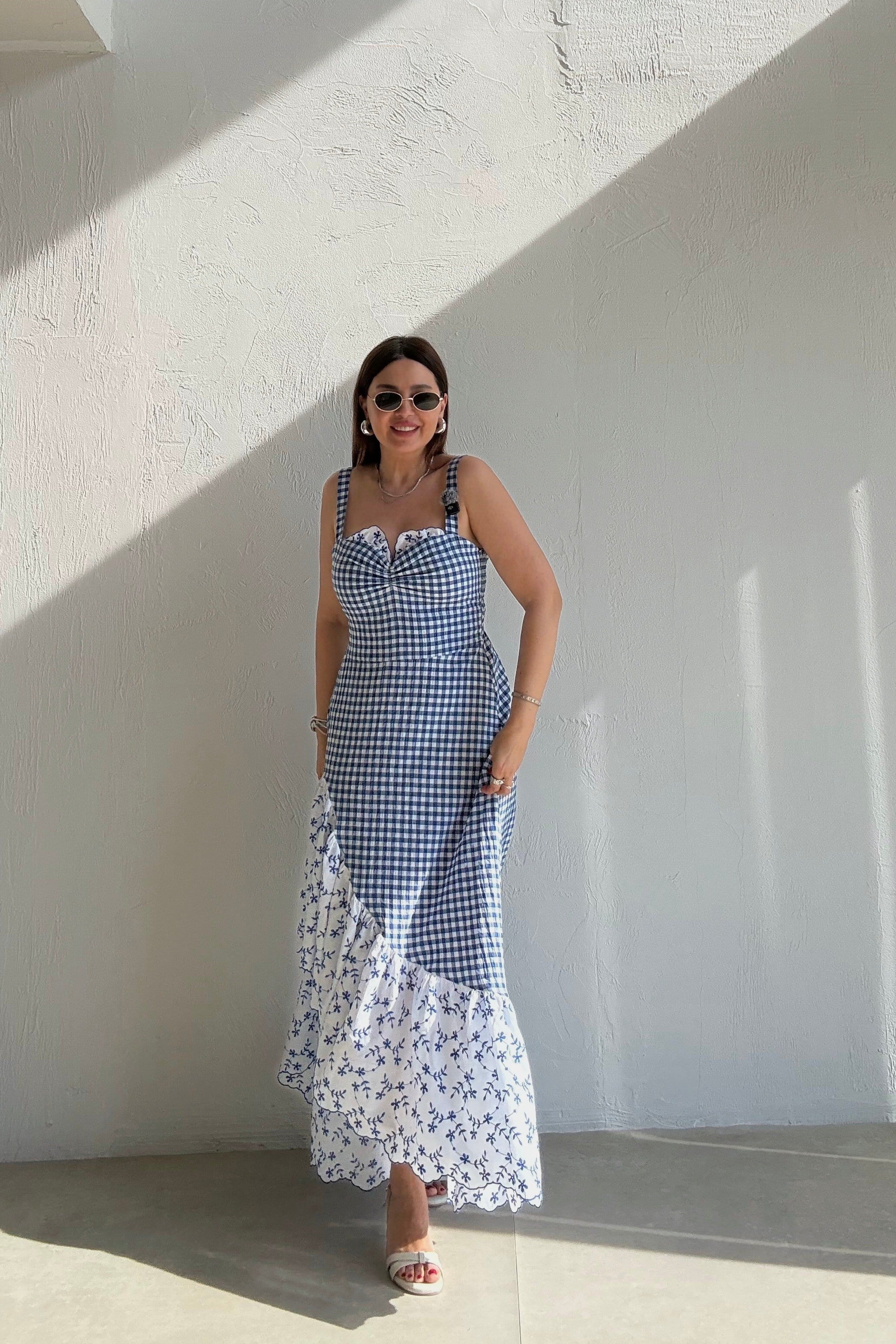 Ekoseli Askılı Elbise