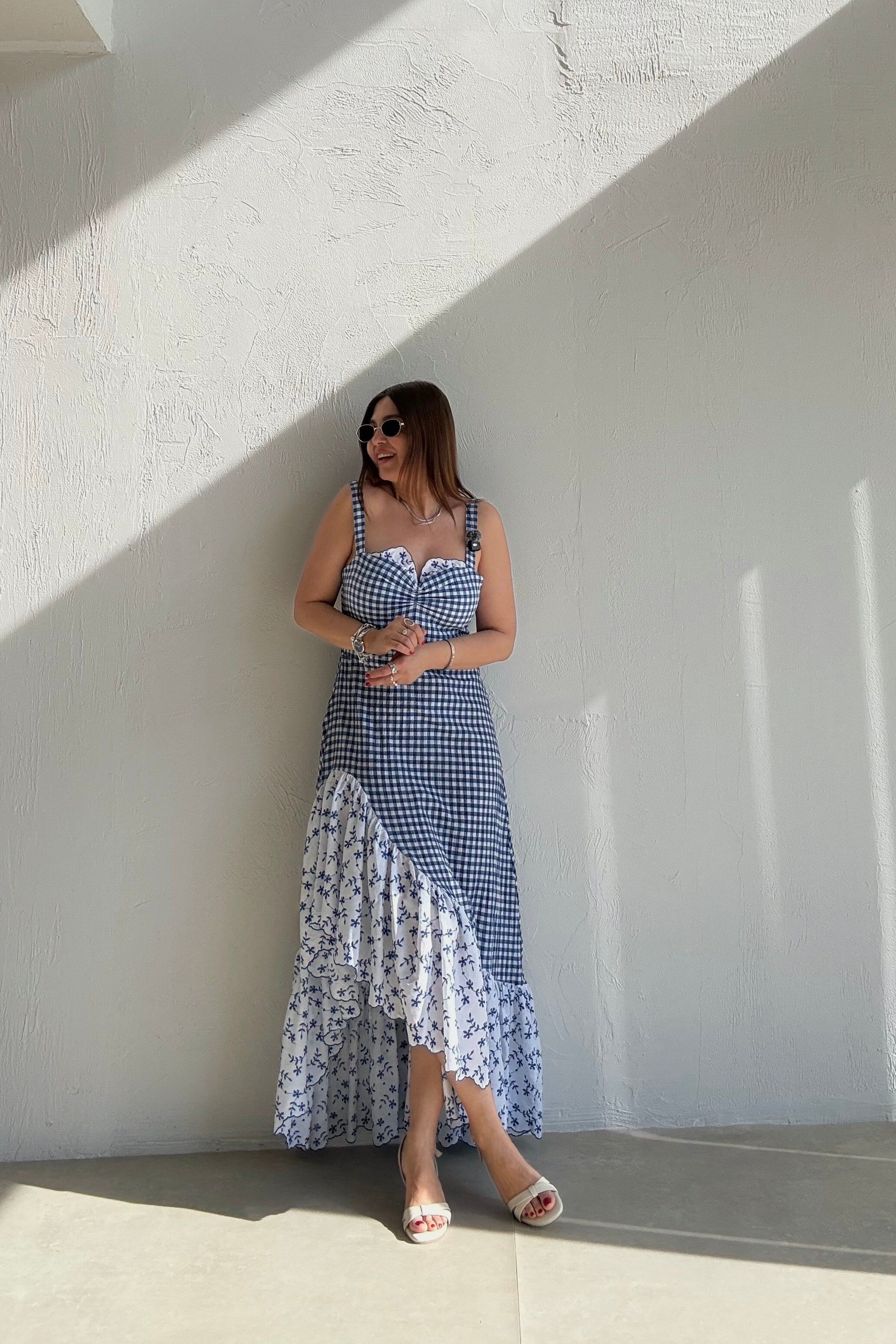 Ekoseli Askılı Elbise