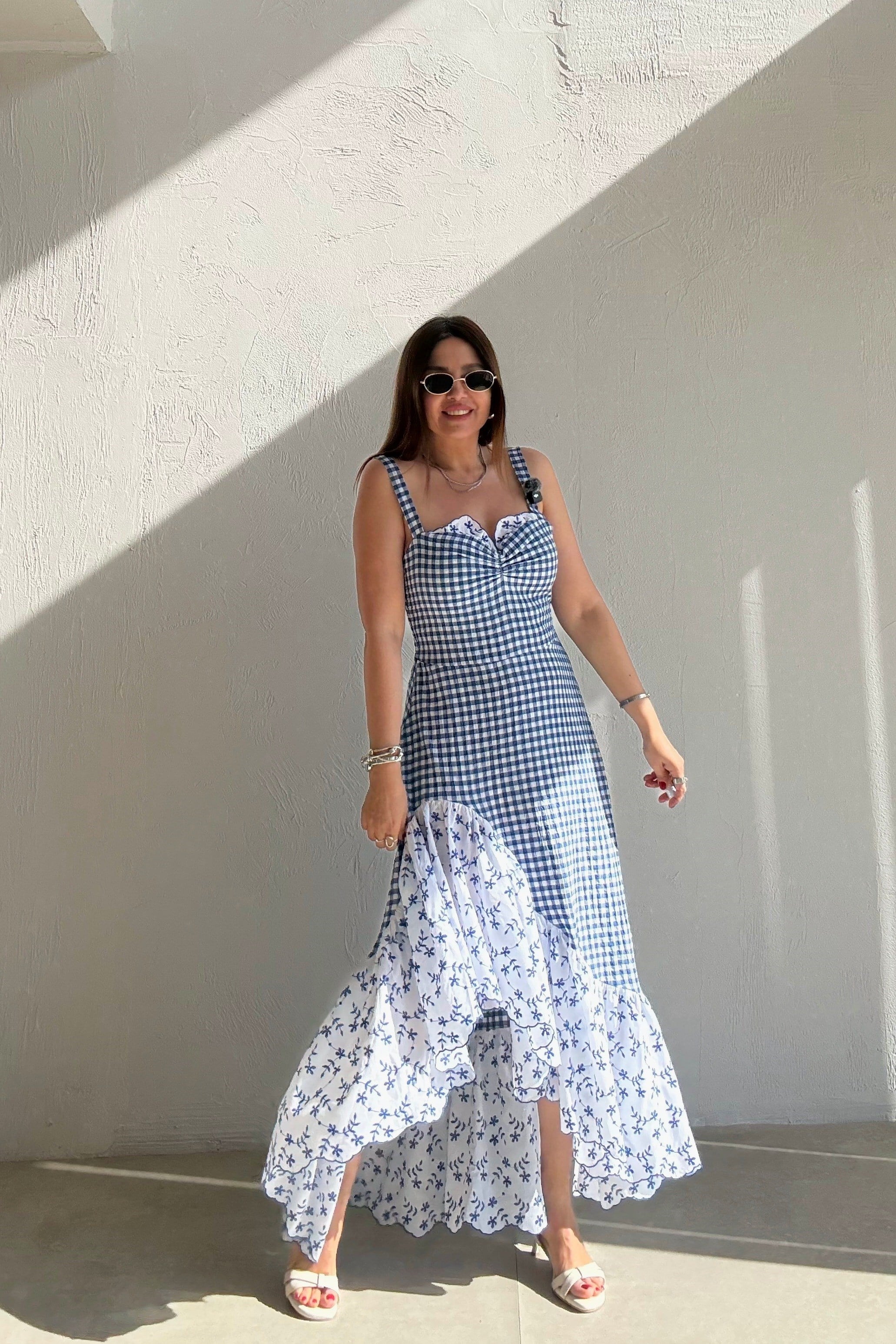 Ekoseli Askılı Elbise