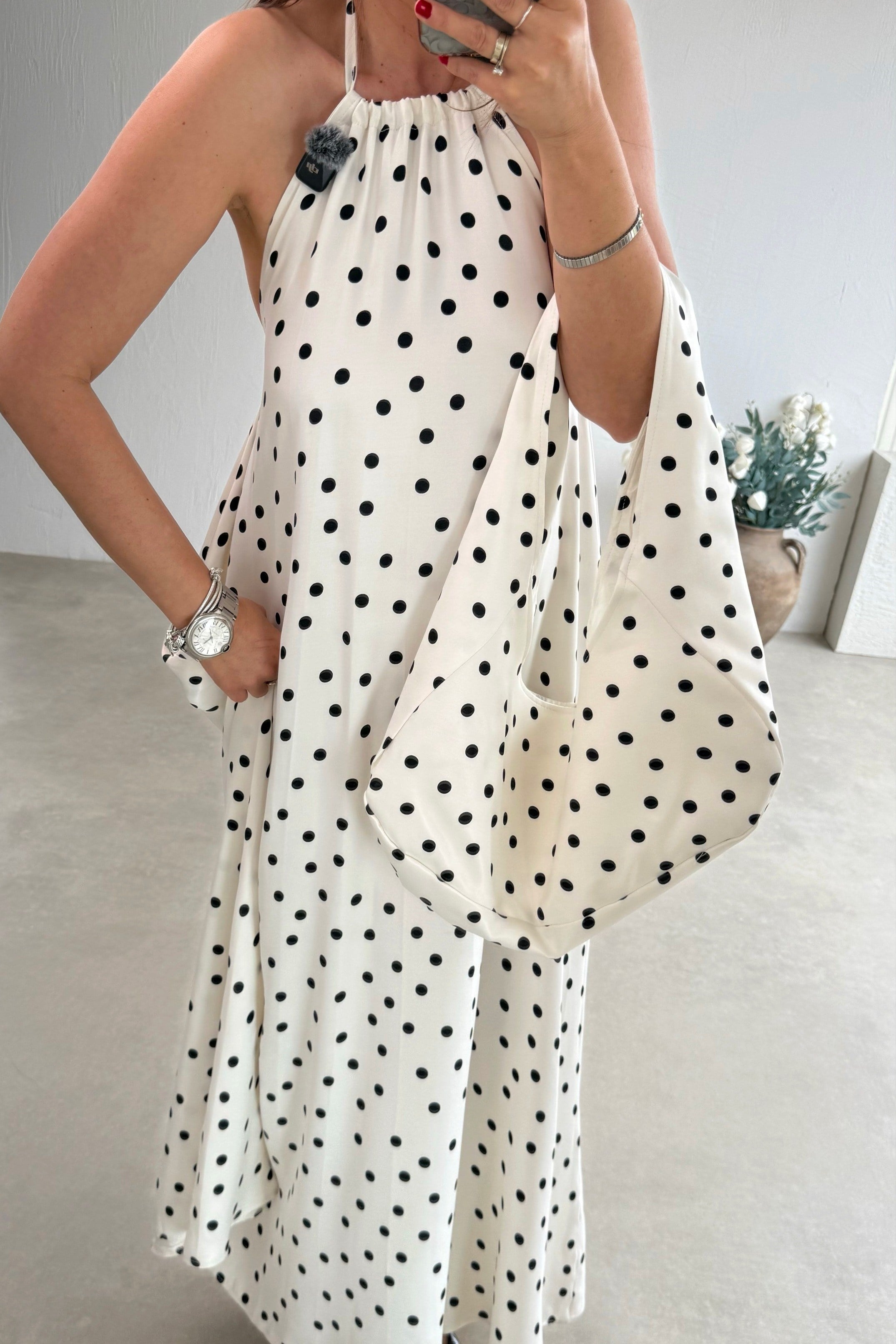 Ekru Çantalı Uçuş Elbise 