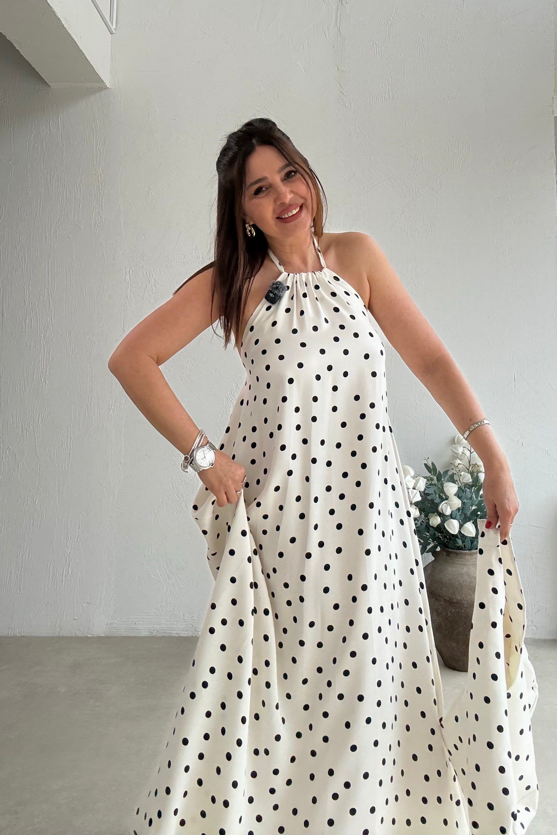 Ekru Çantalı Uçuş Elbise 