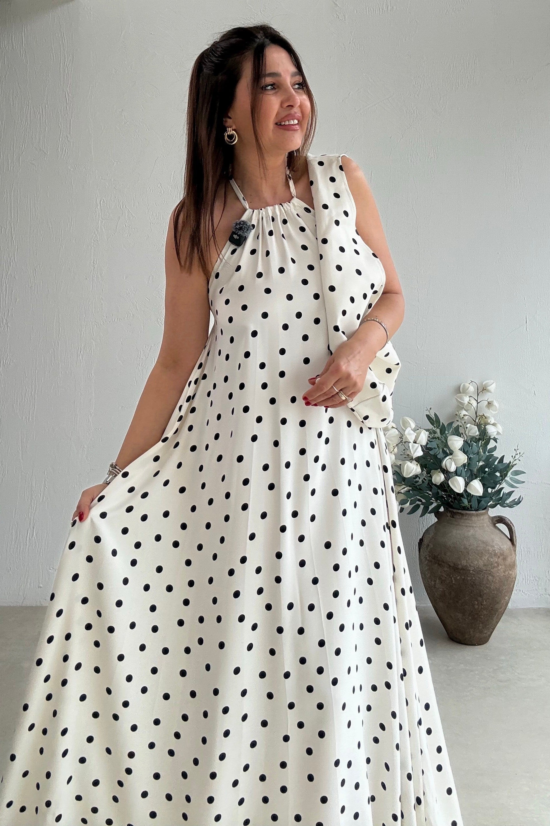 Ekru Çantalı Uçuş Elbise 