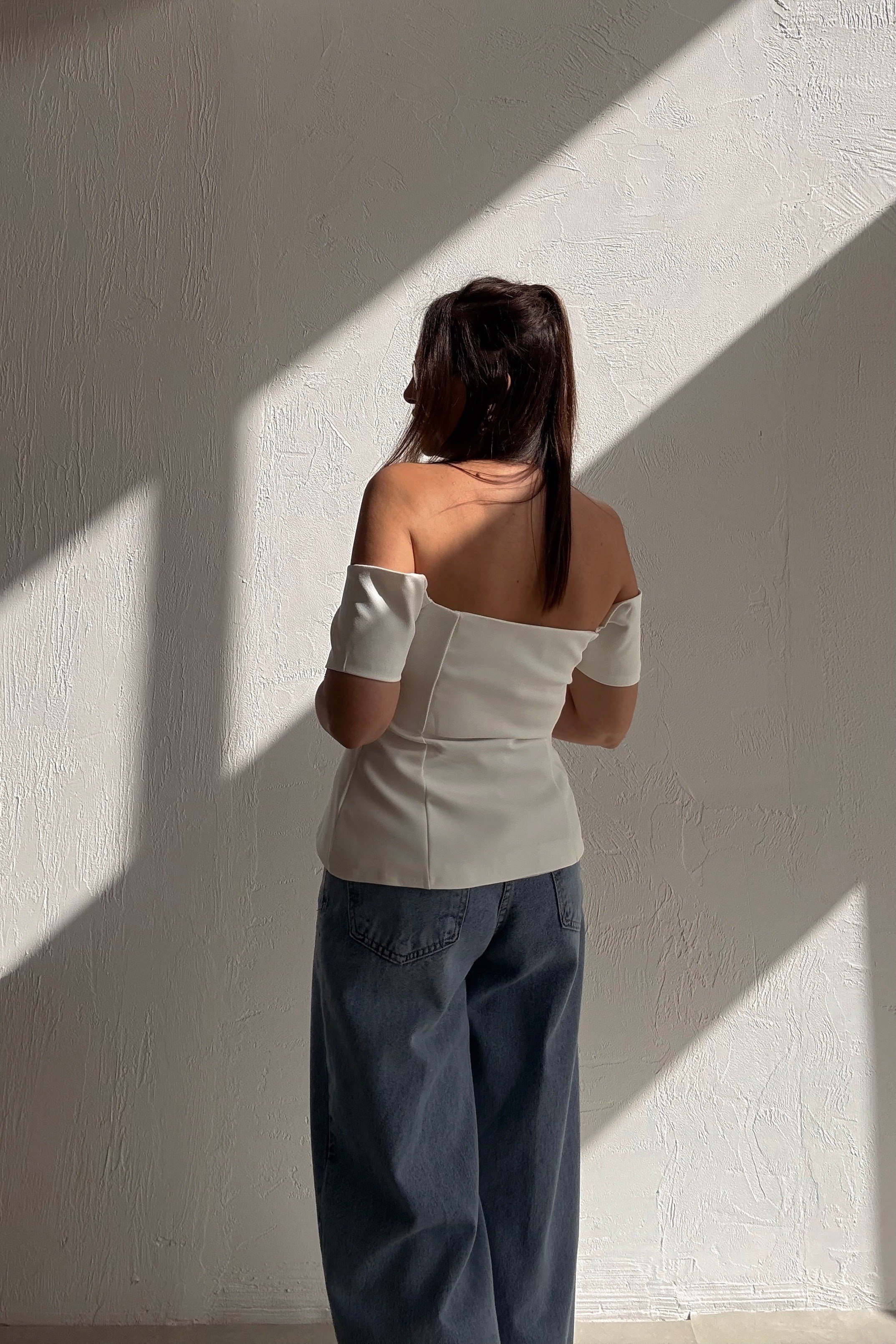 Ekru Düğmeli Büstiyer Bluz 