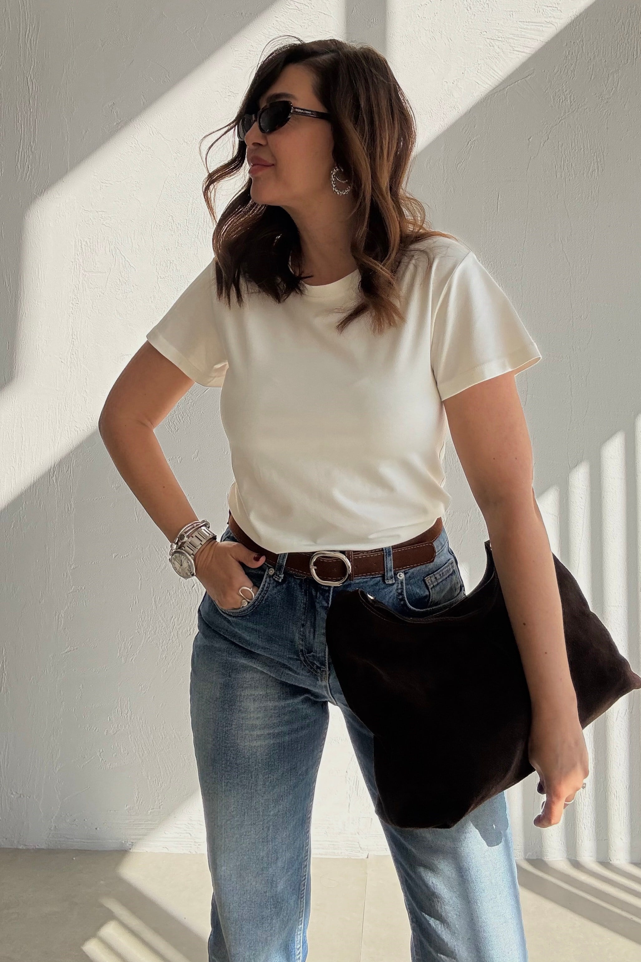 Ekru Gramajlı Basic Tişört 