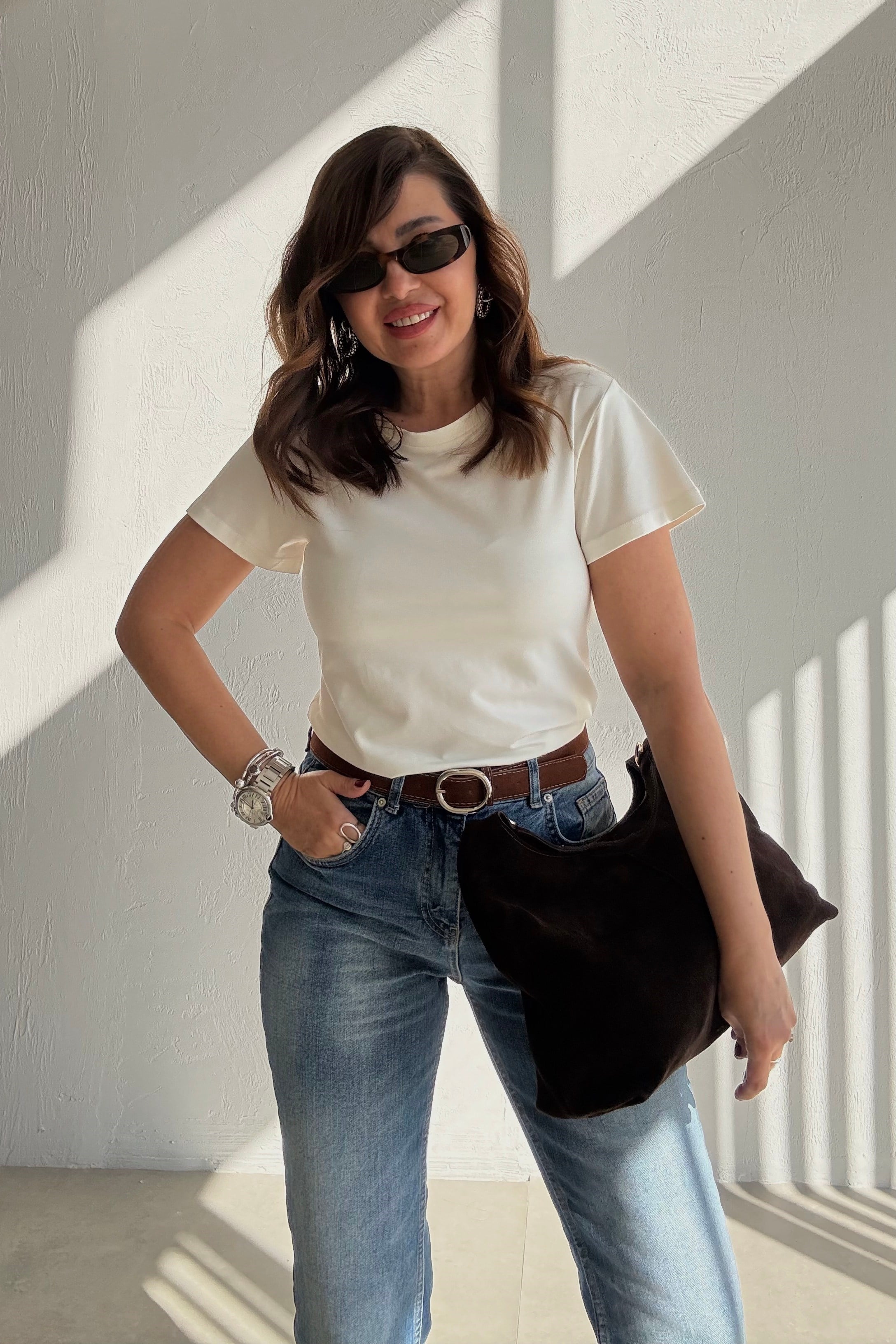 Ekru Gramajlı Basic Tişört 