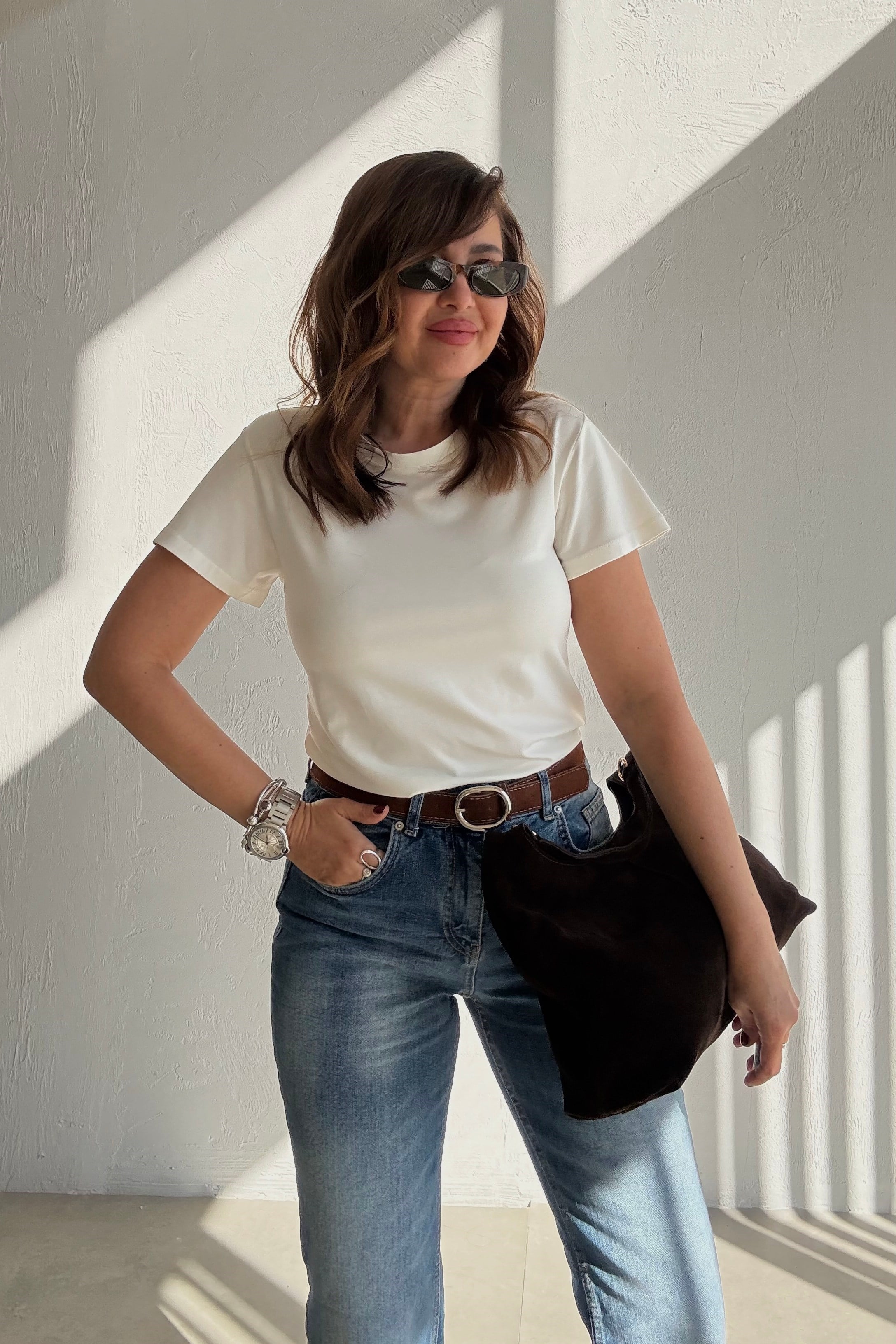 Ekru Gramajlı Basic Tişört 