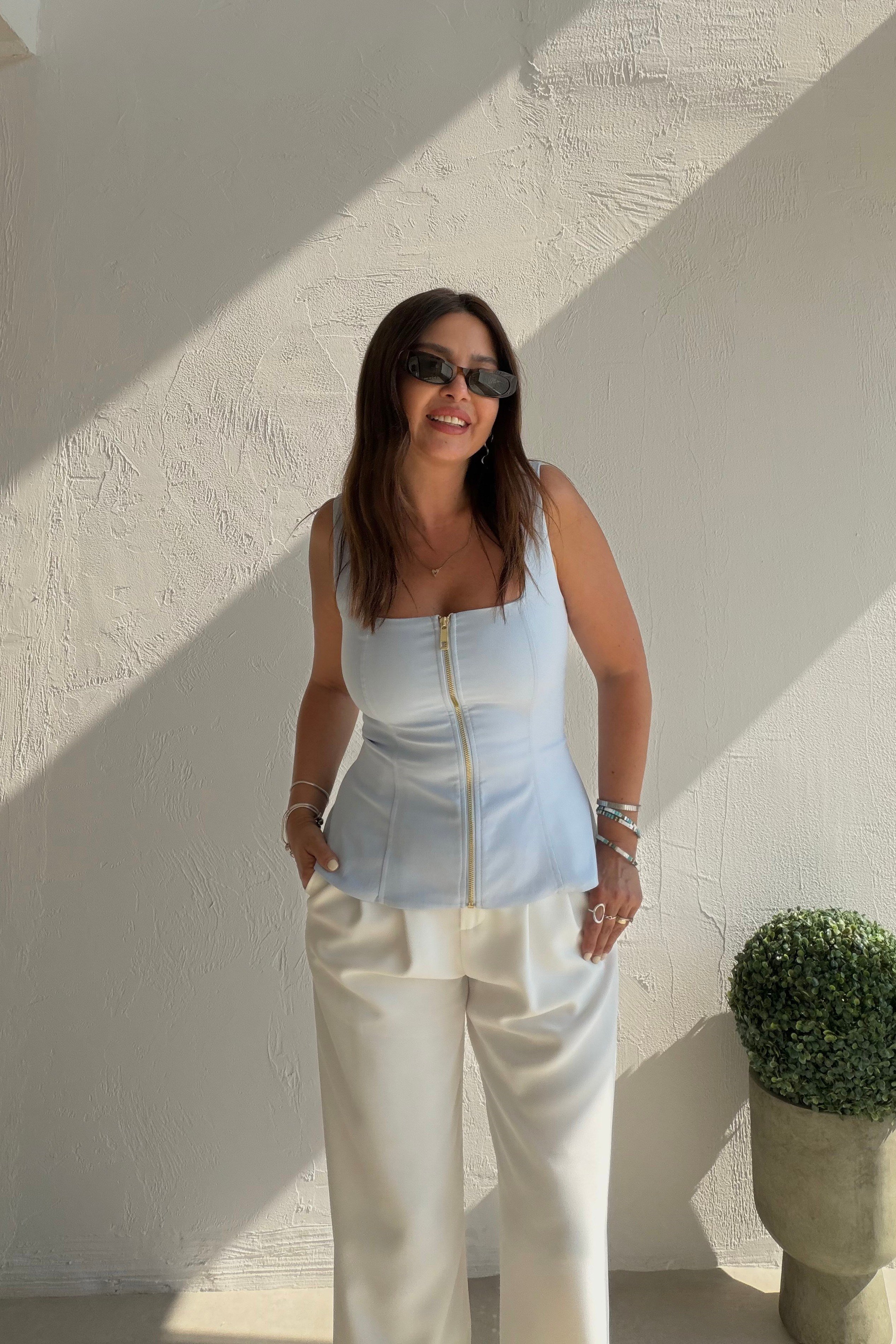 Fermuarlı Crop Bluz BUZ MAVİSİ