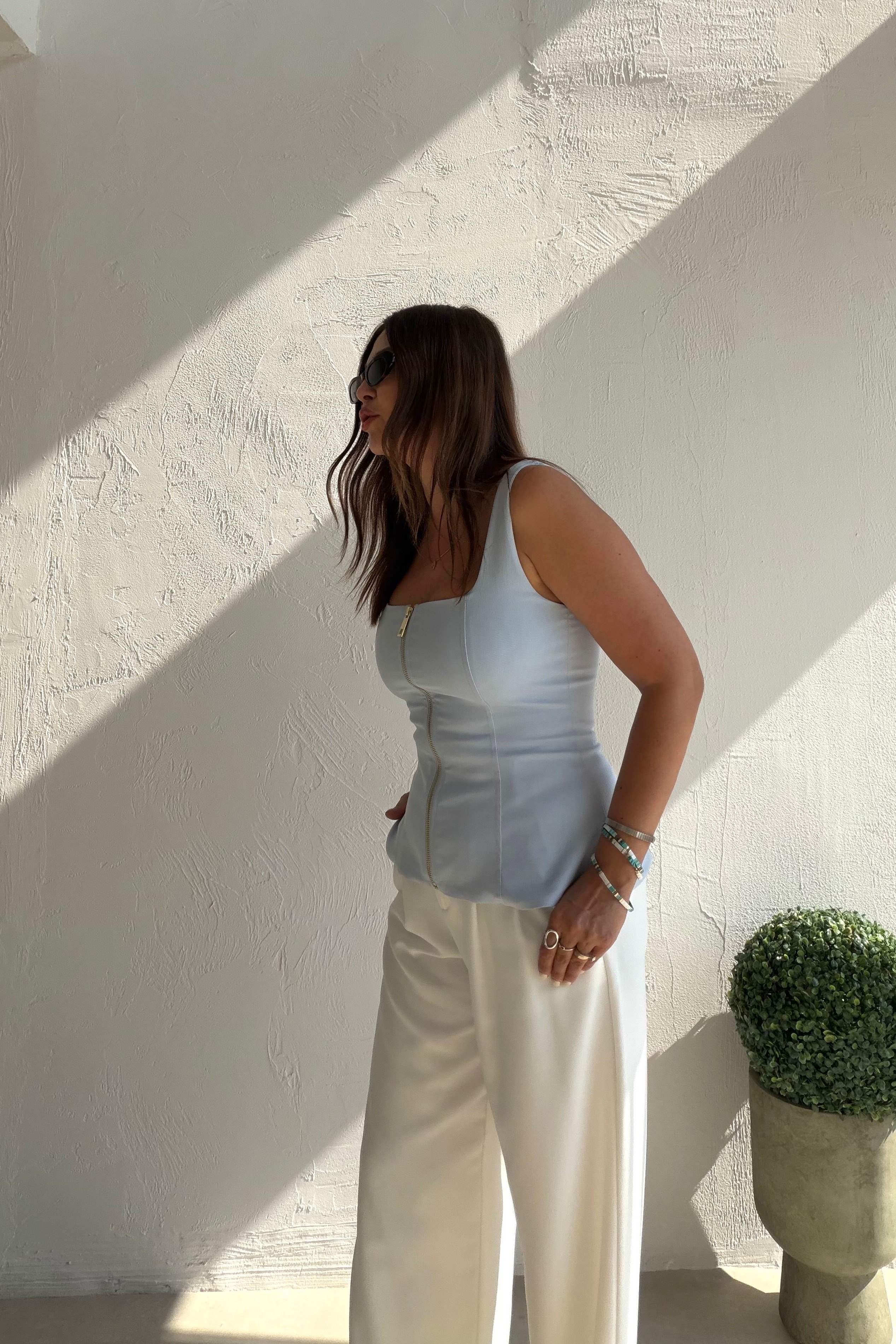 Fermuarlı Crop Bluz BUZ MAVİSİ