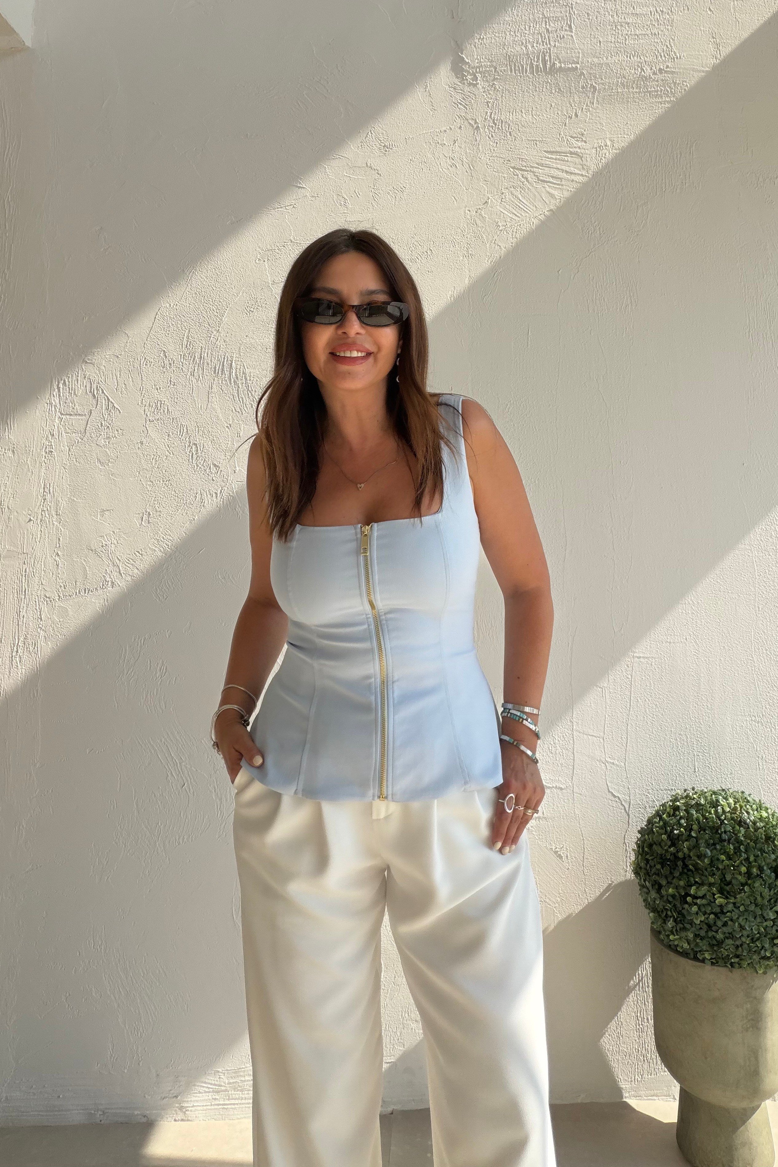 Fermuarlı Crop Bluz BUZ MAVİSİ