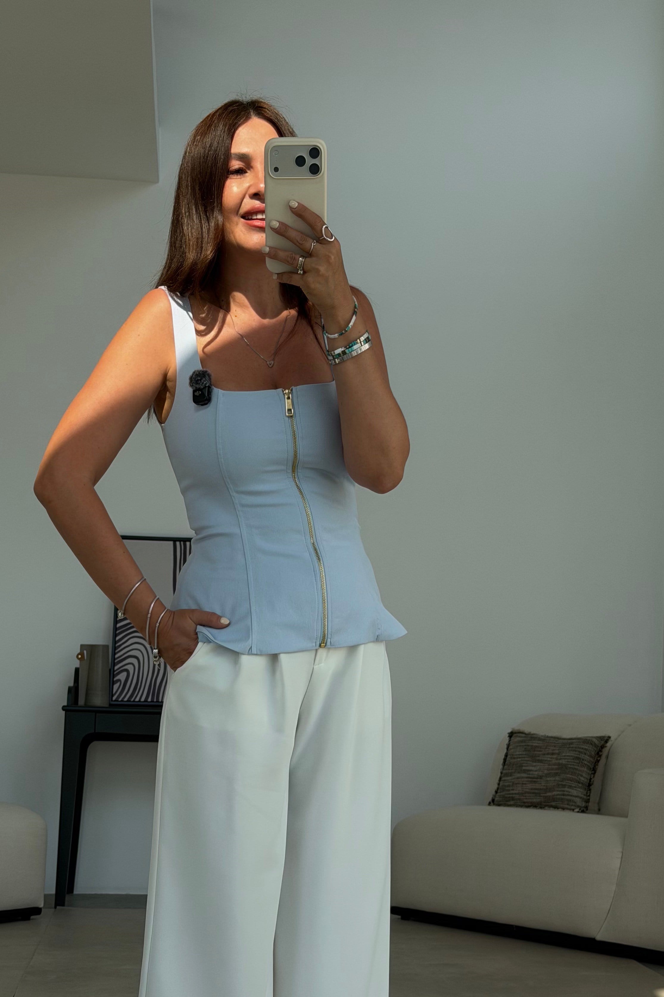 Fermuarlı Crop Bluz BUZ MAVİSİ