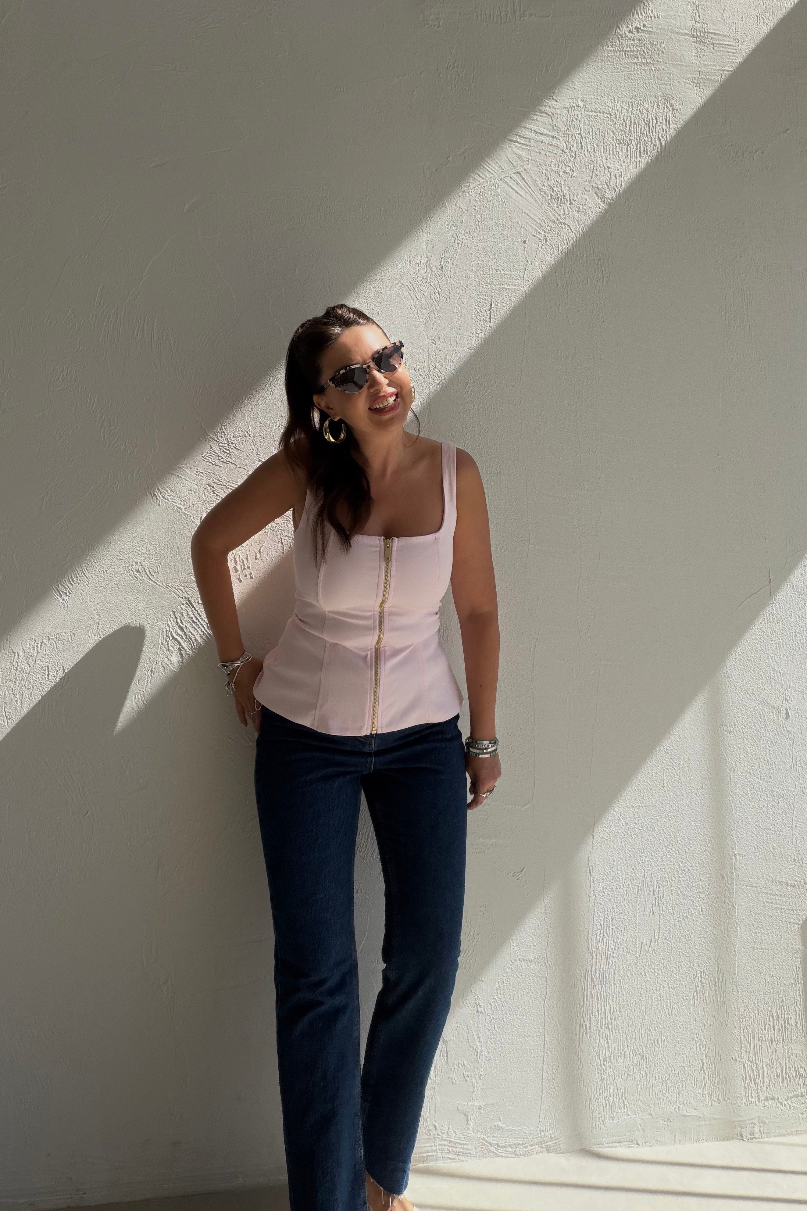 Fermuarlı Crop Bluz PEMBE