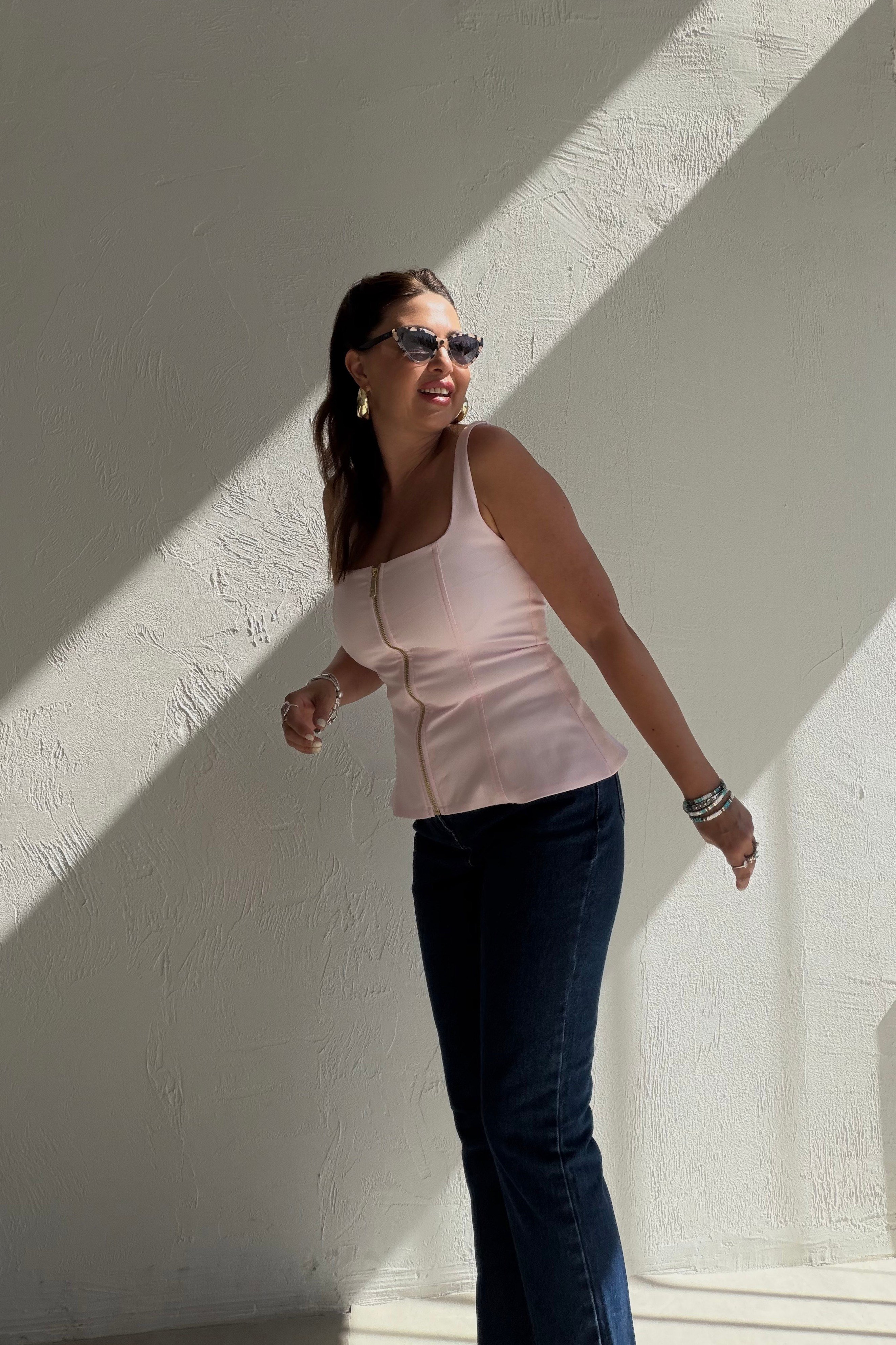Fermuarlı Crop Bluz PEMBE