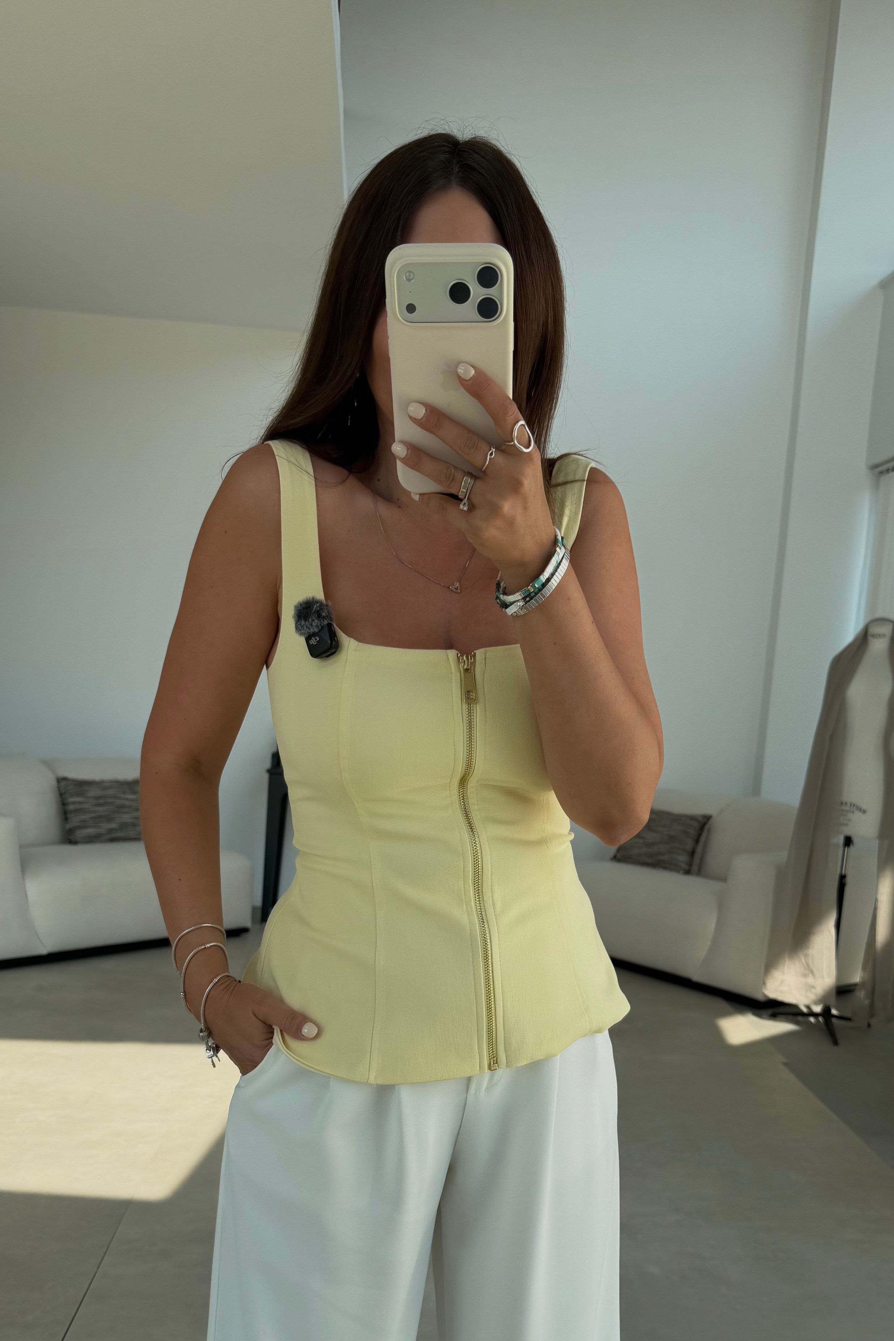 Fermuarlı Crop Bluz SARI