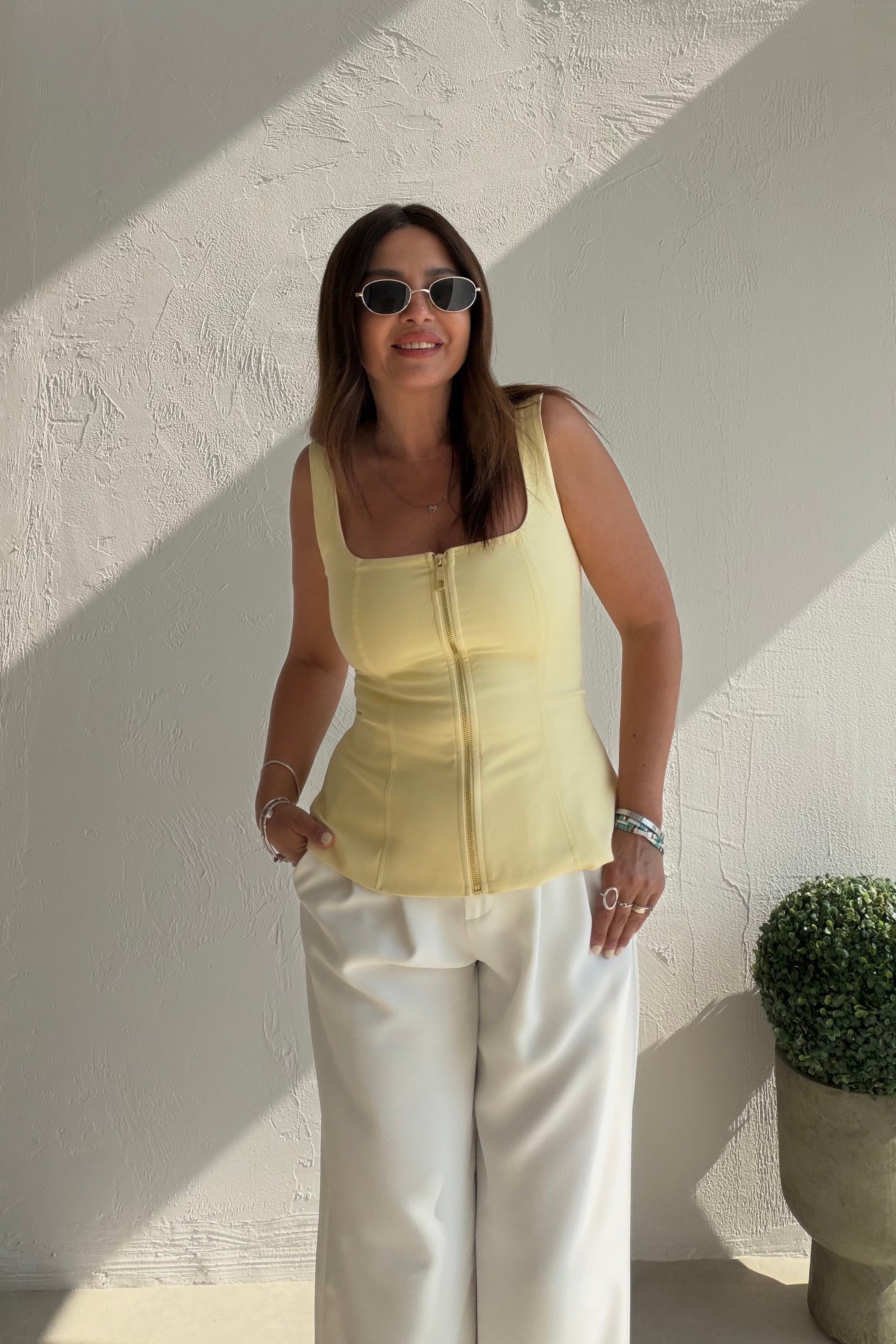 Fermuarlı Crop Bluz SARI