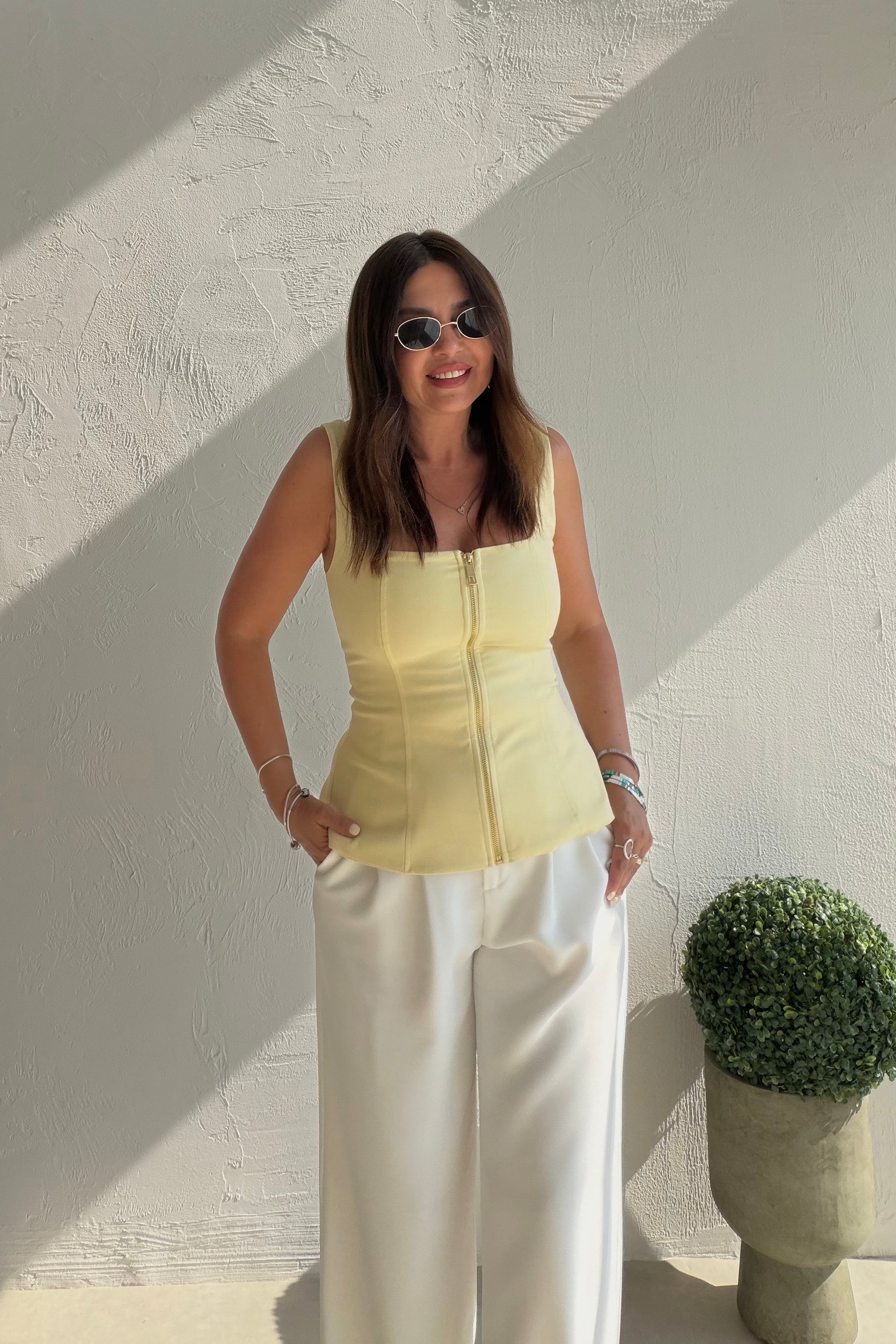 Fermuarlı Crop Bluz SARI