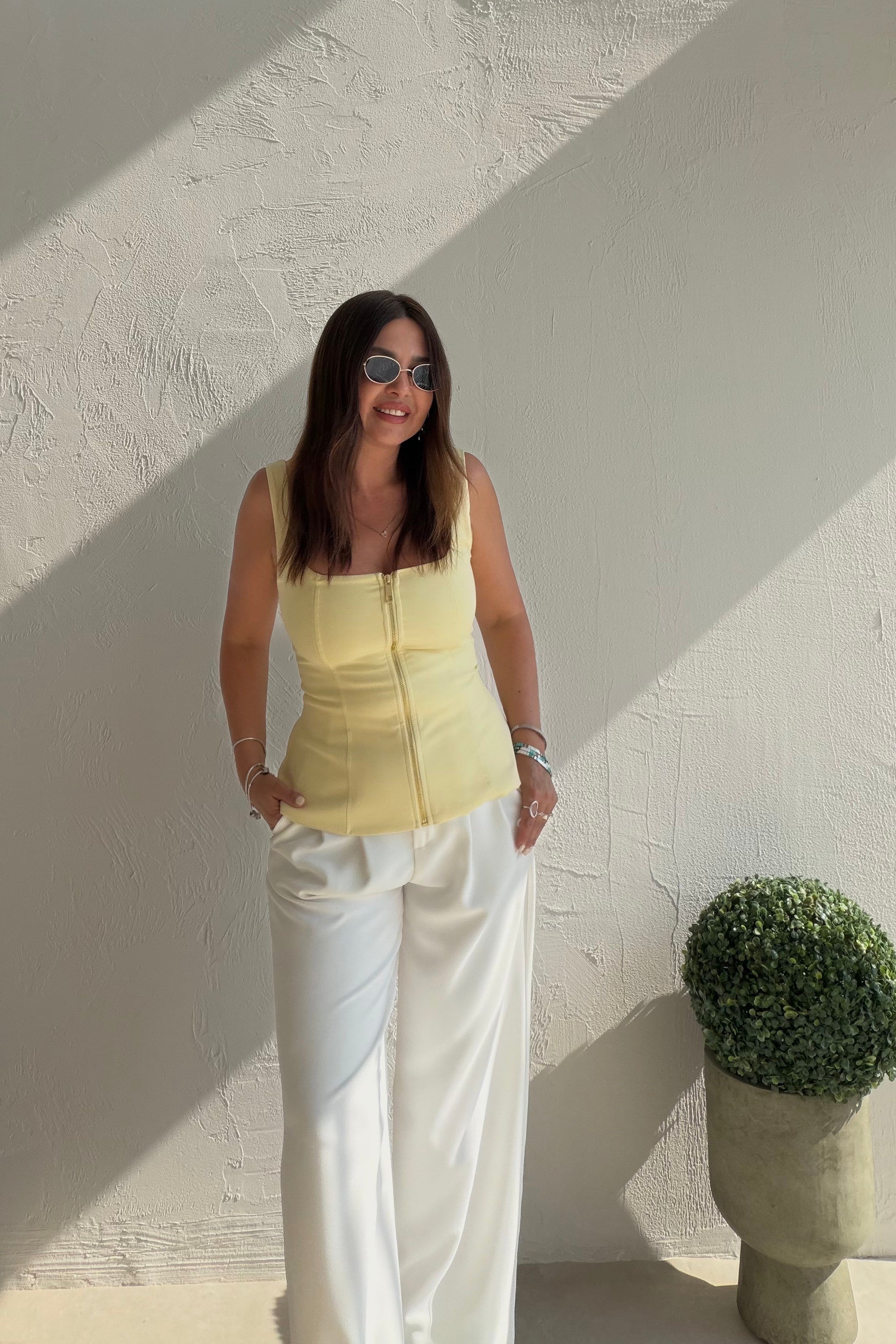 Fermuarlı Crop Bluz SARI