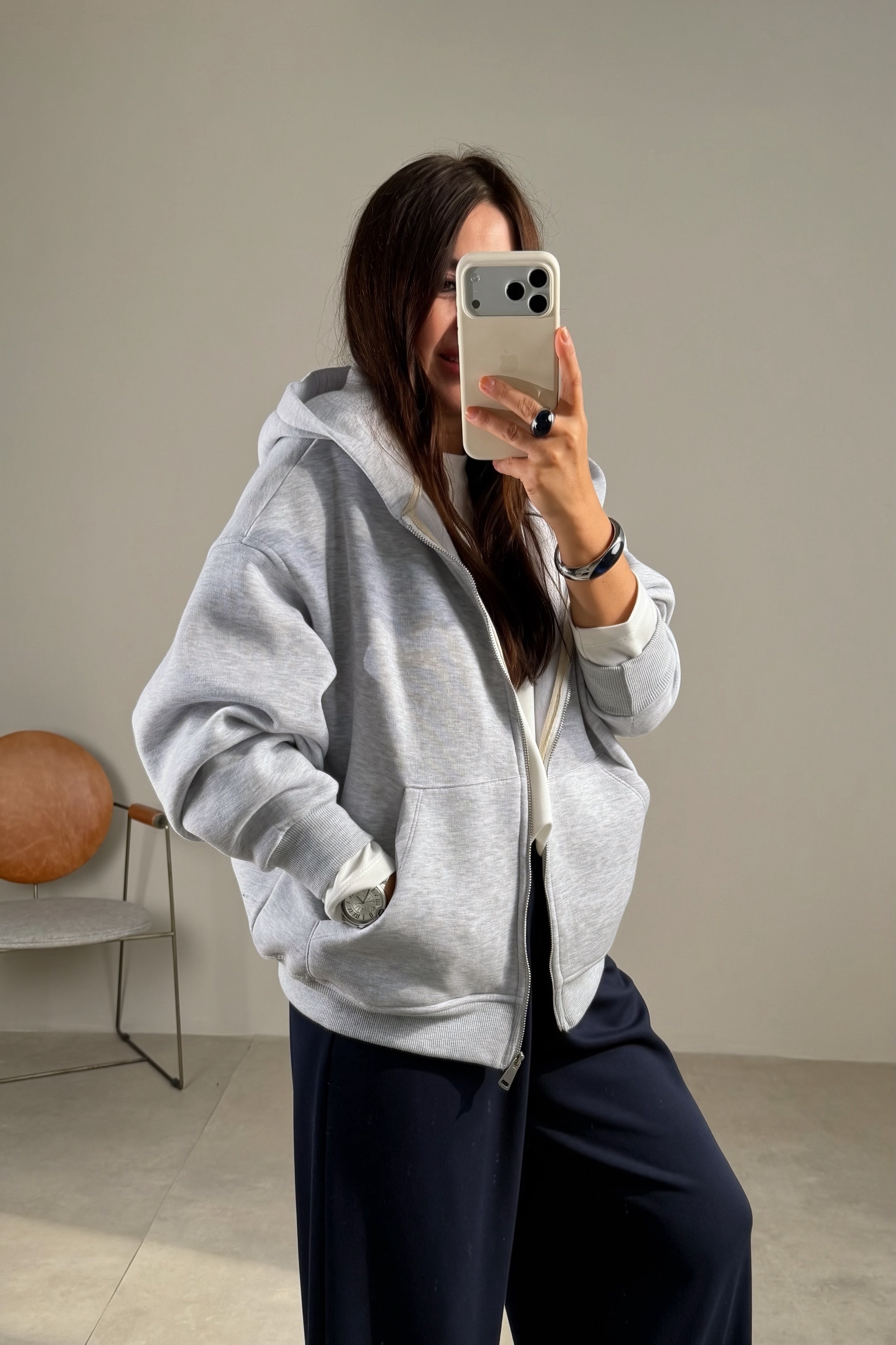 Fermuarlı Sweatshirt GRİ