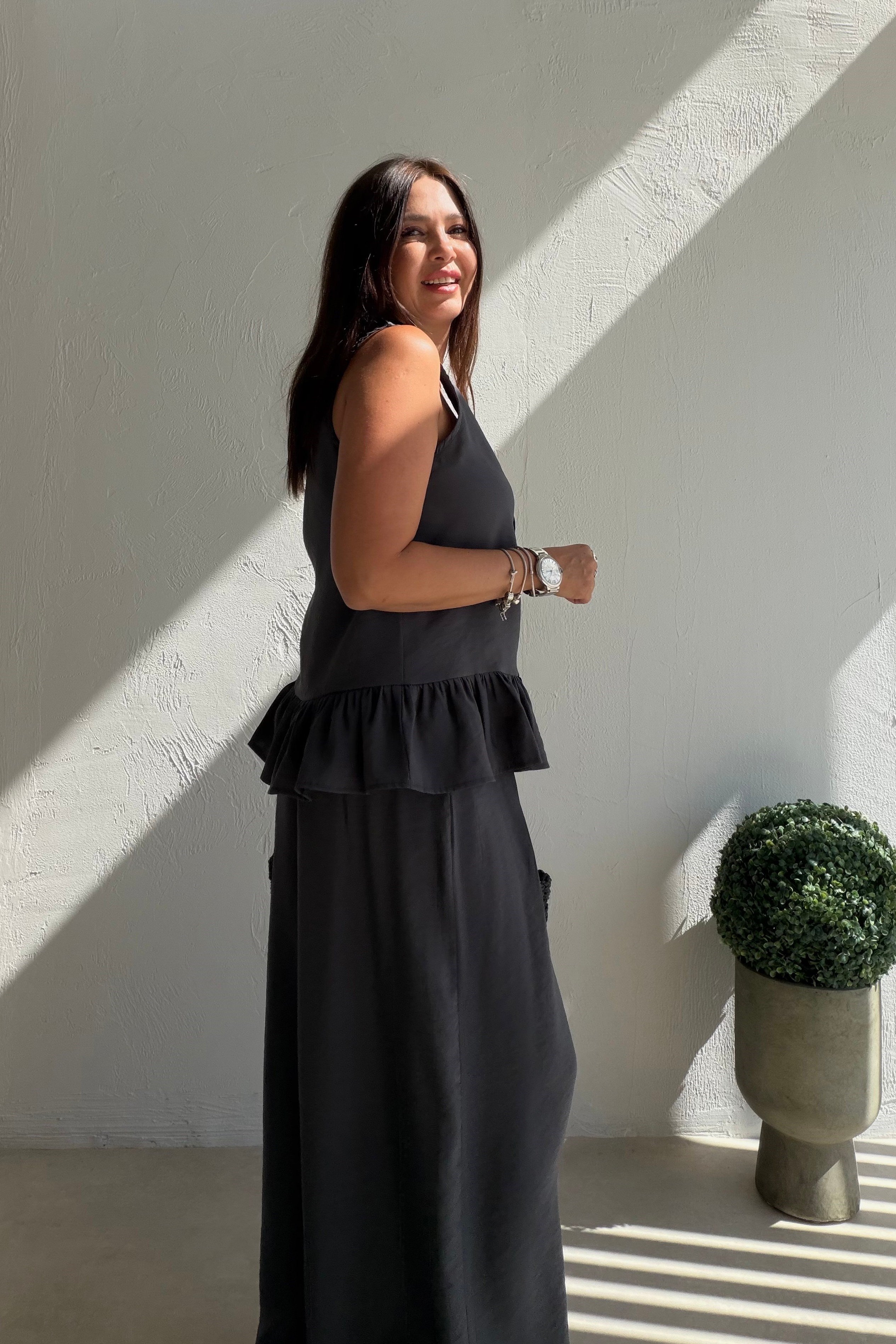 Fırfır Detaylı Yelek Pantalon Takım ANTRASİT