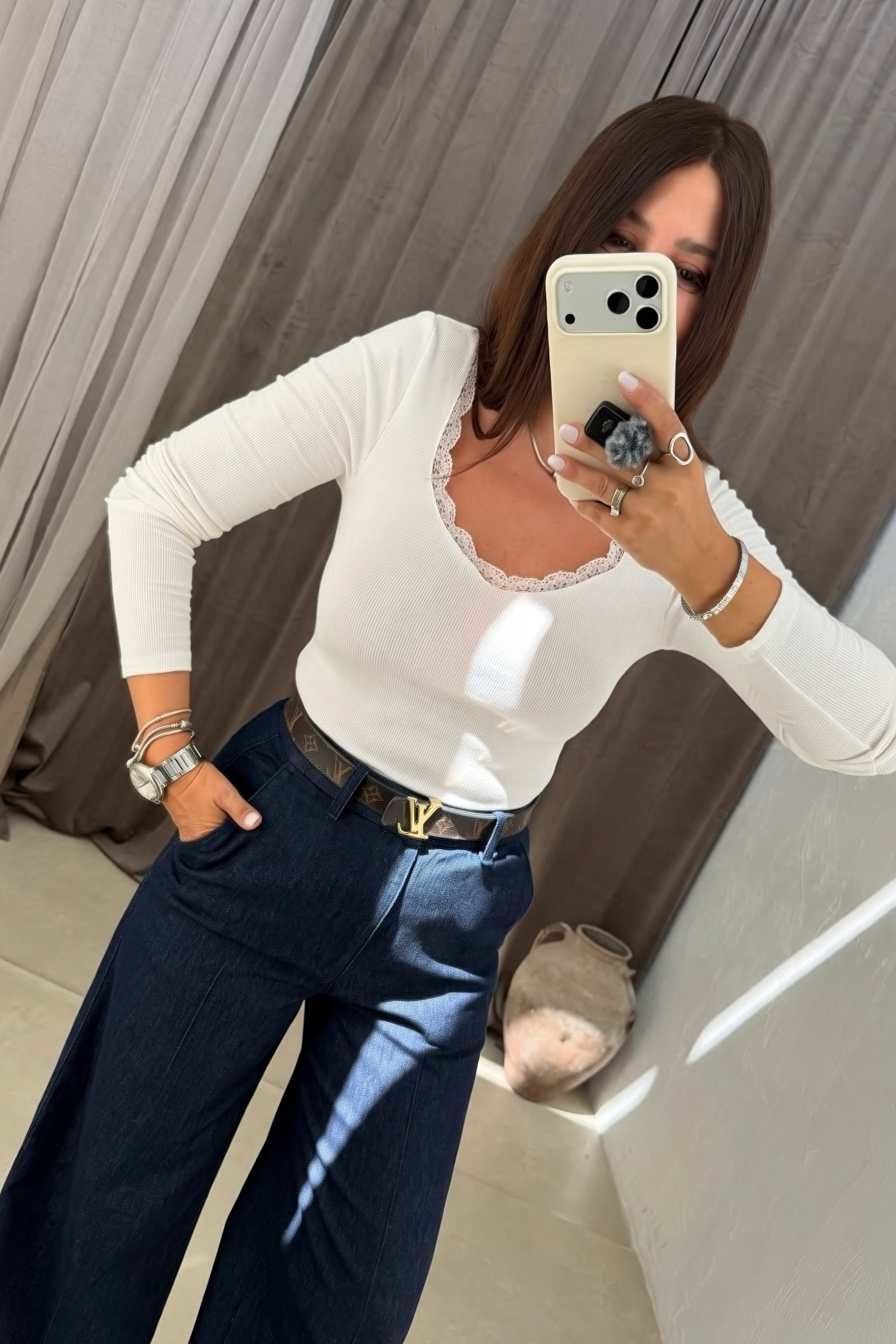 Fitilli Dantelli Bluz EKRU