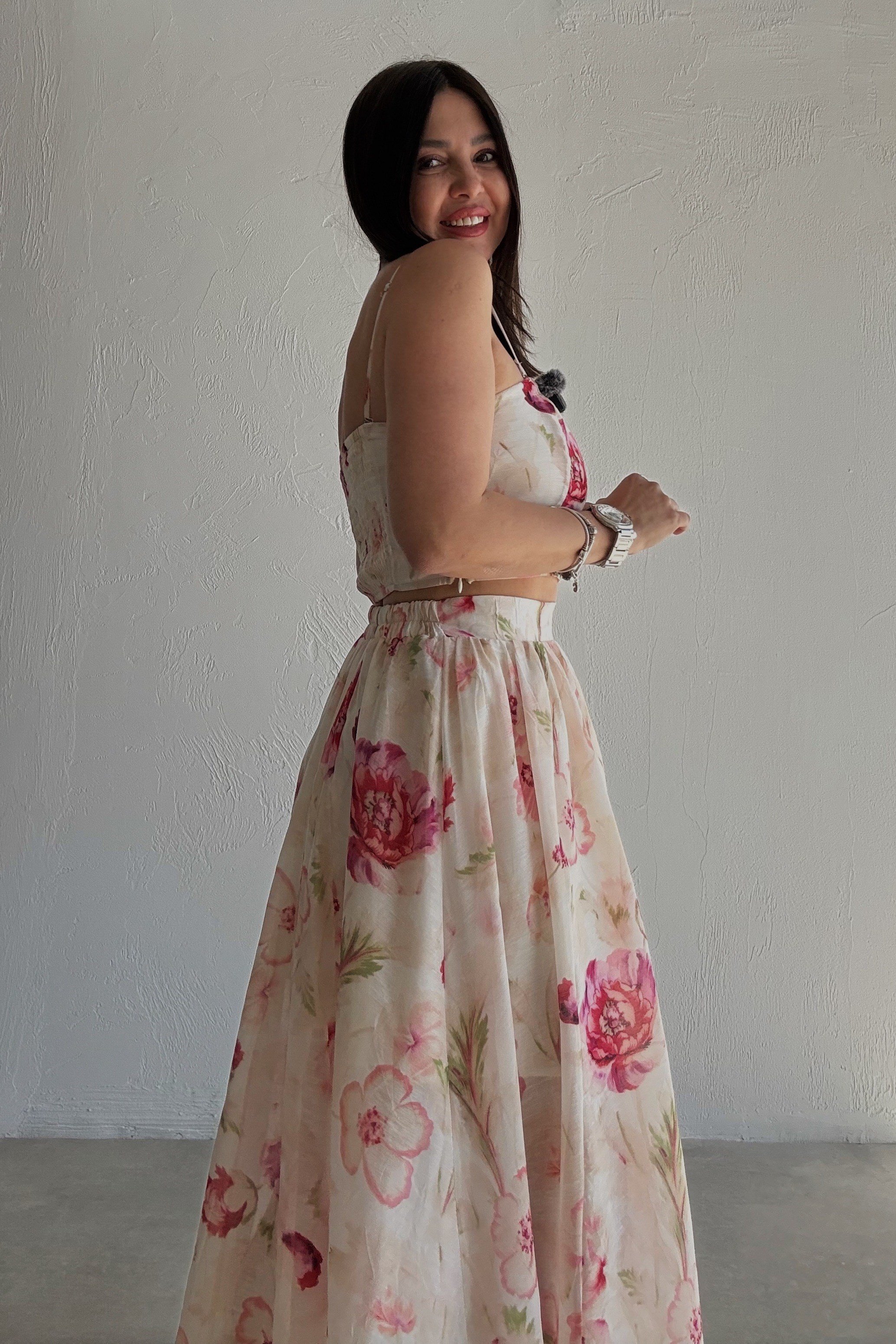 Floral Bluz Etek Takım BEJ