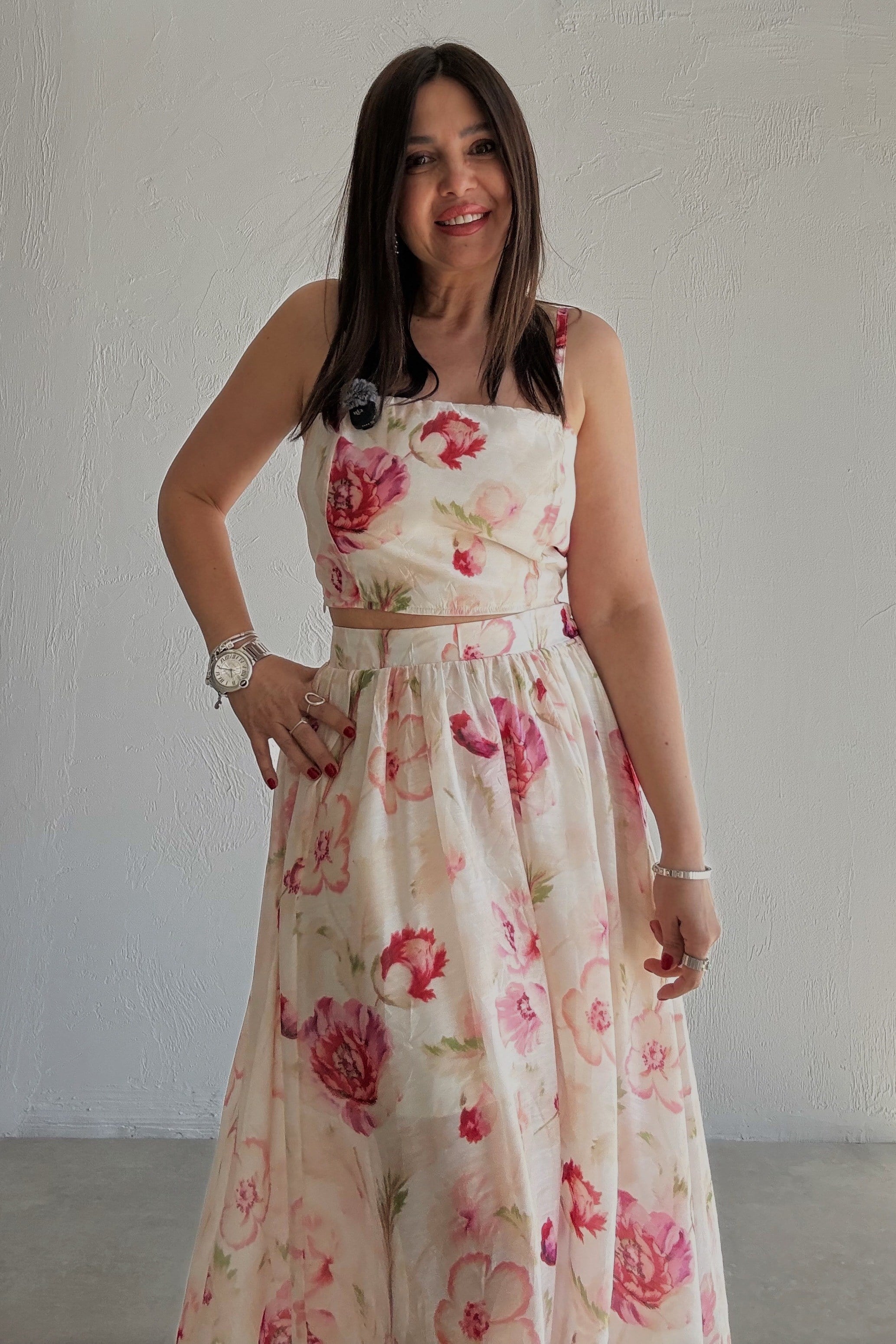 Floral Bluz Etek Takım BEJ