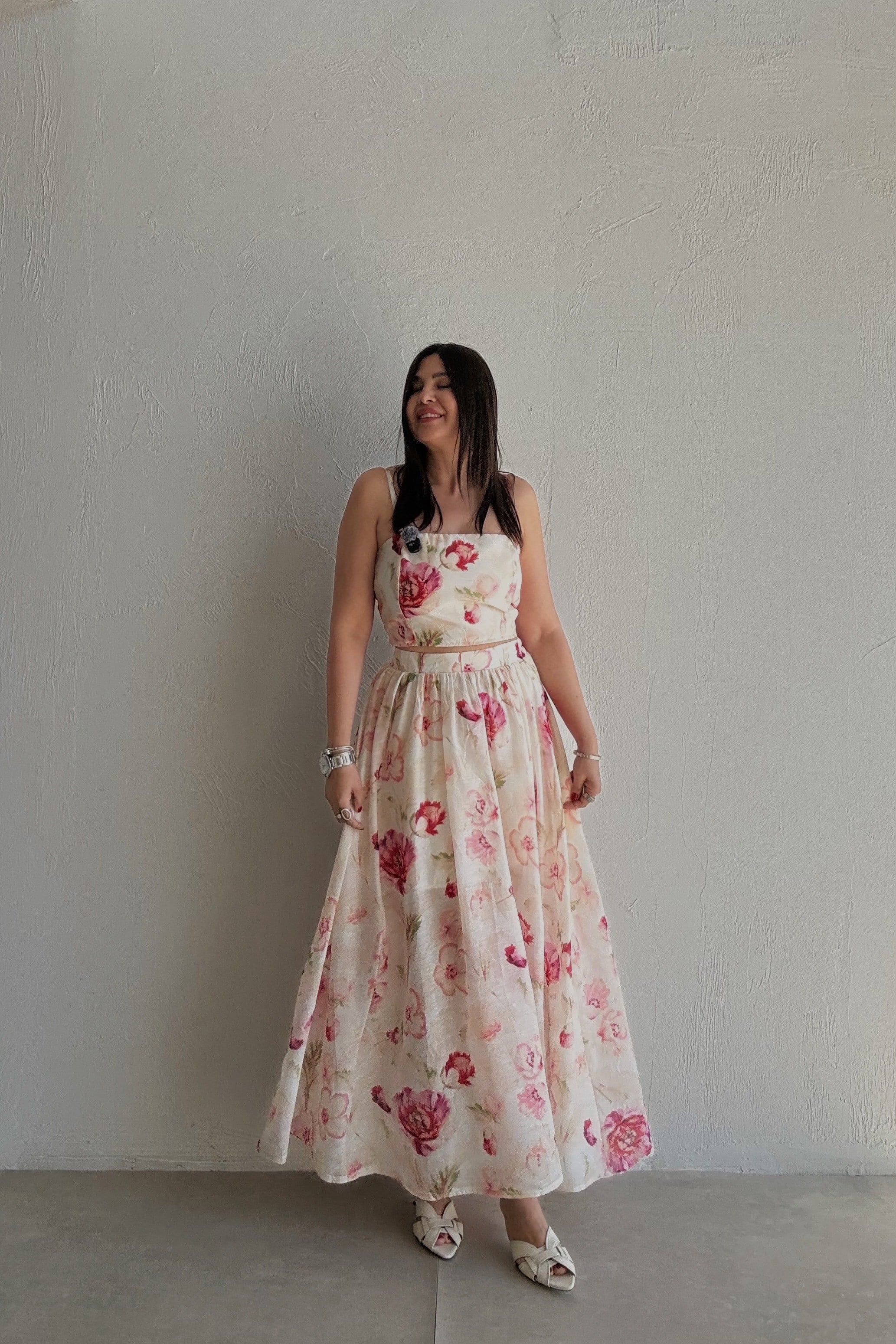 Floral Bluz Etek Takım BEJ