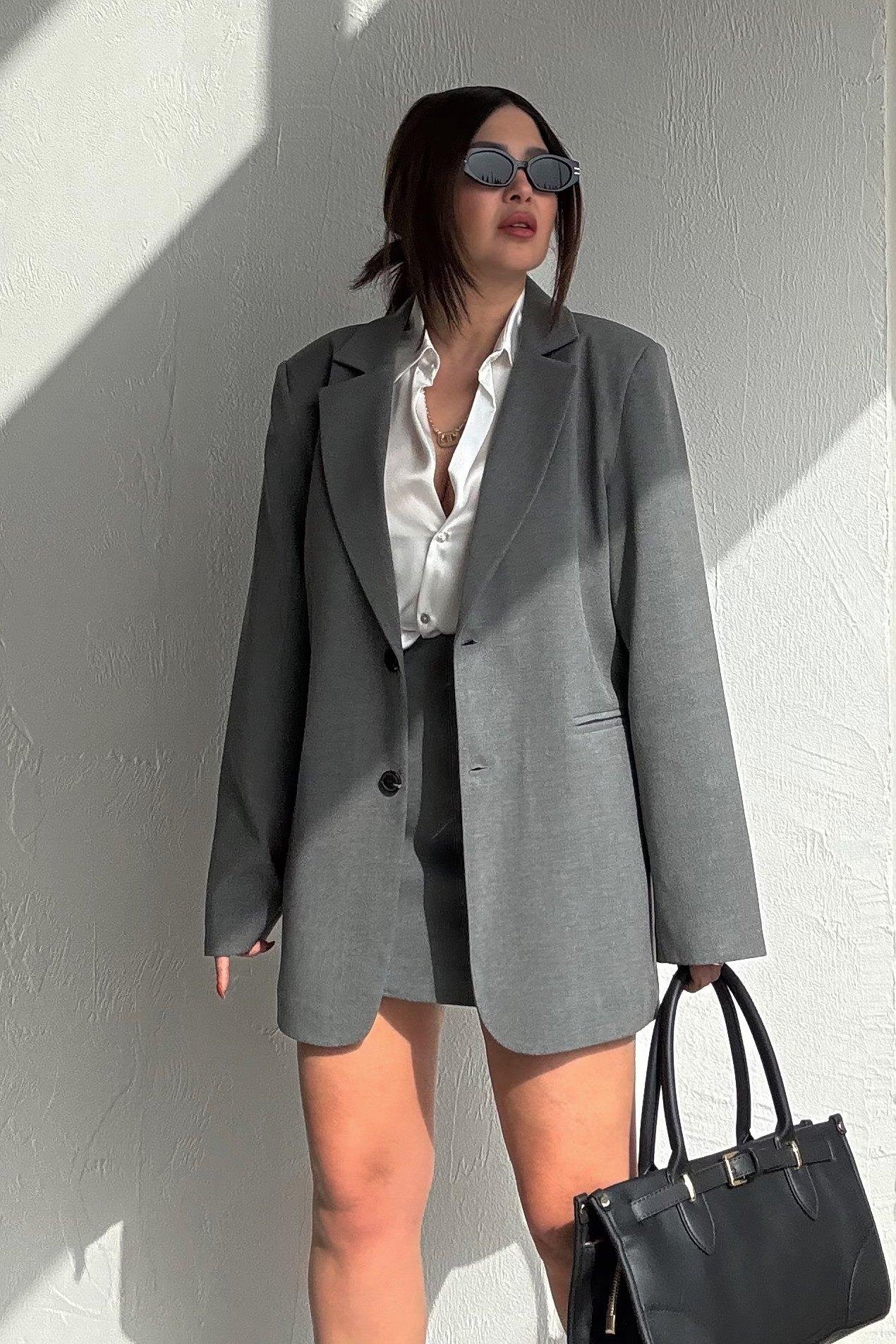 Füme Blazer Ceket Etek Takım 
