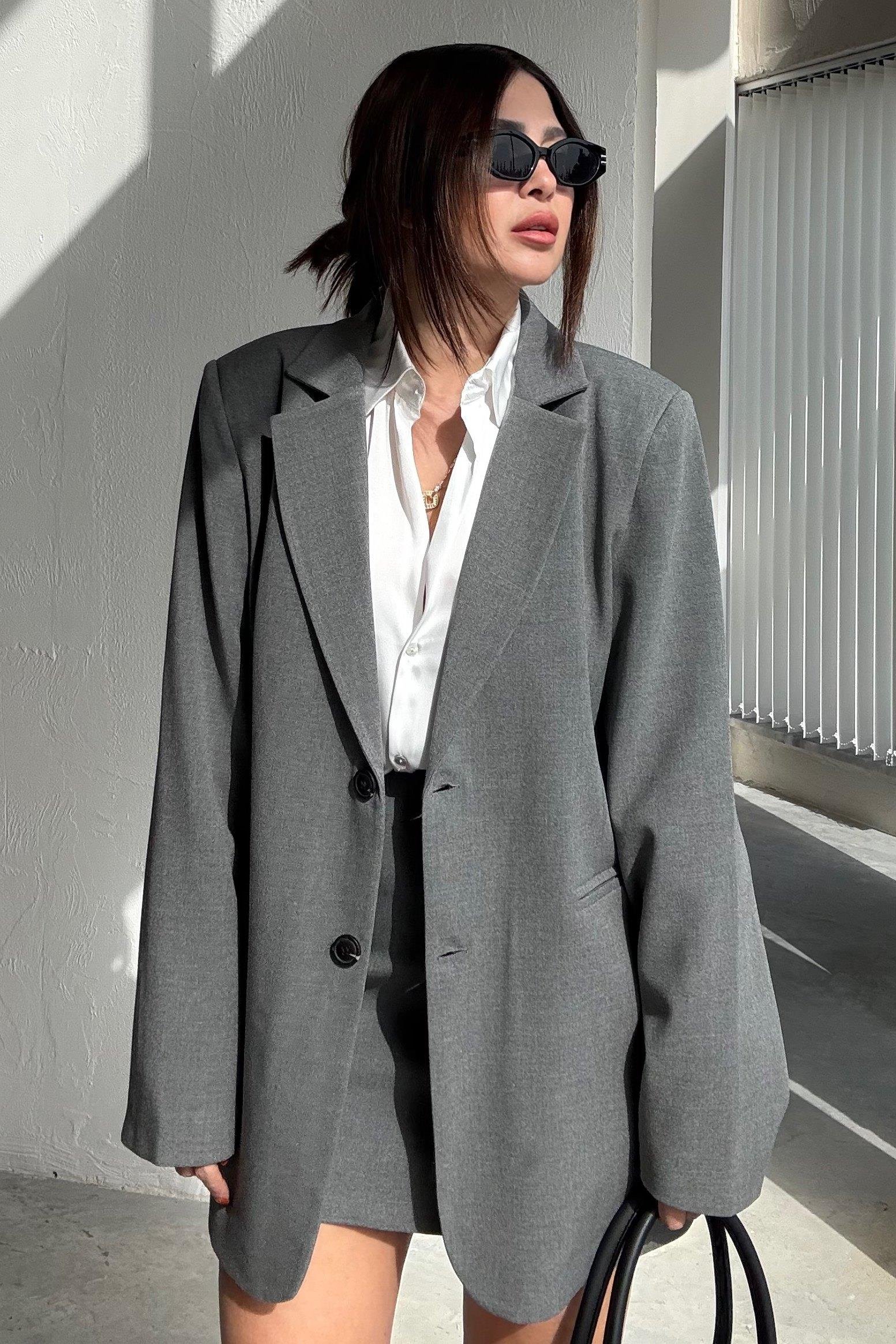 Füme Blazer Ceket Etek Takım 