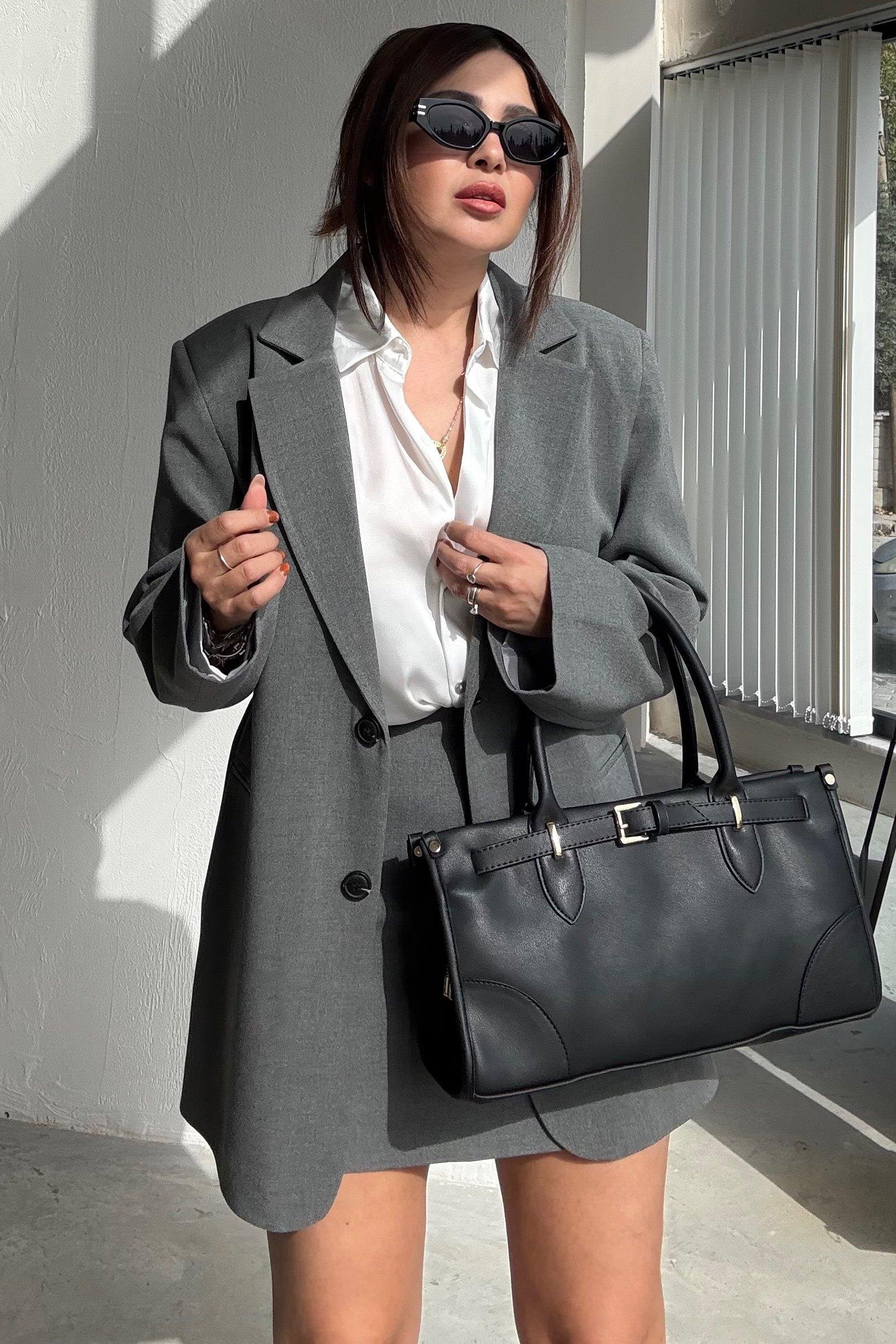 Füme Blazer Ceket Etek Takım 