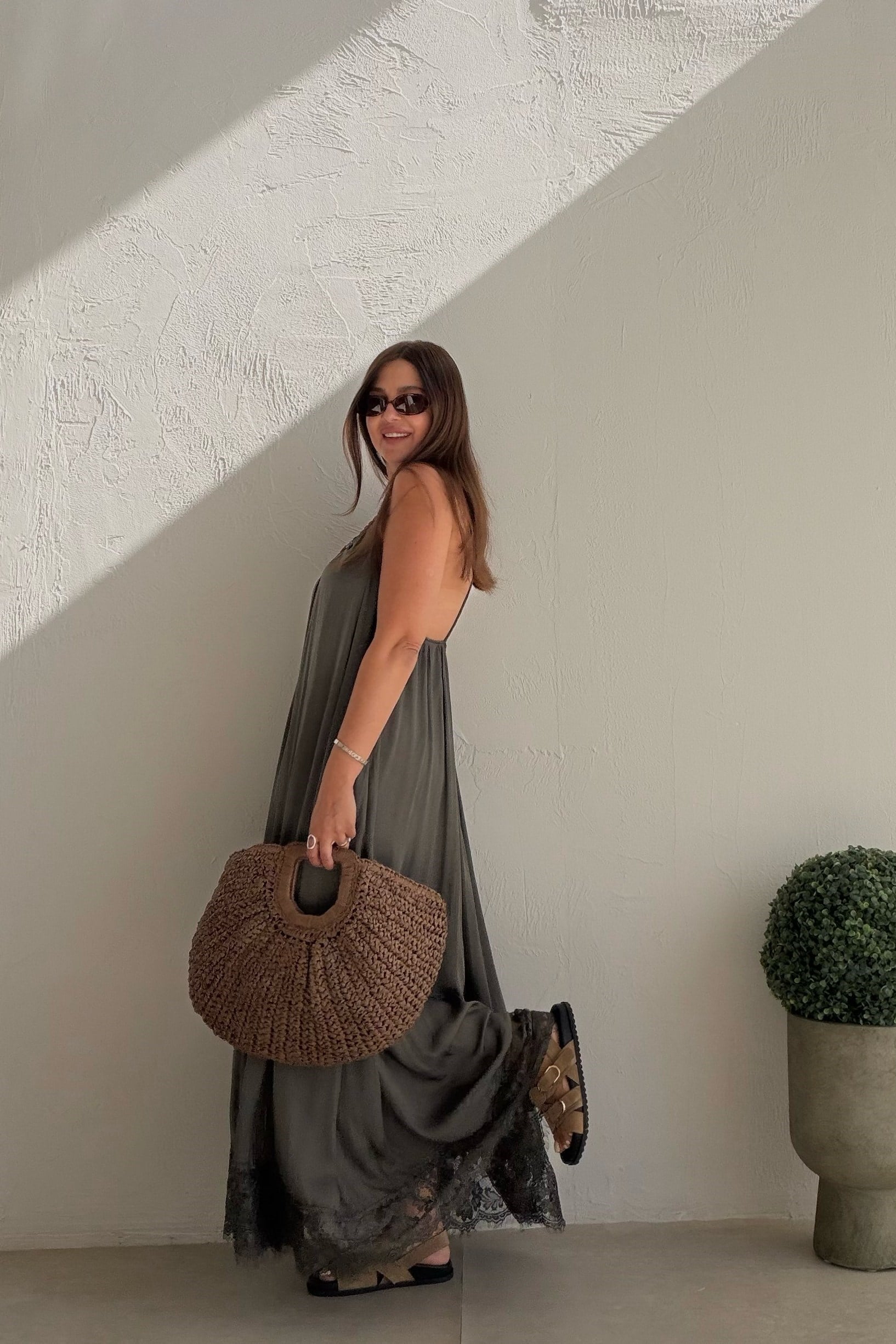 Galina Sırt Dekolteli Elbise HAKİ