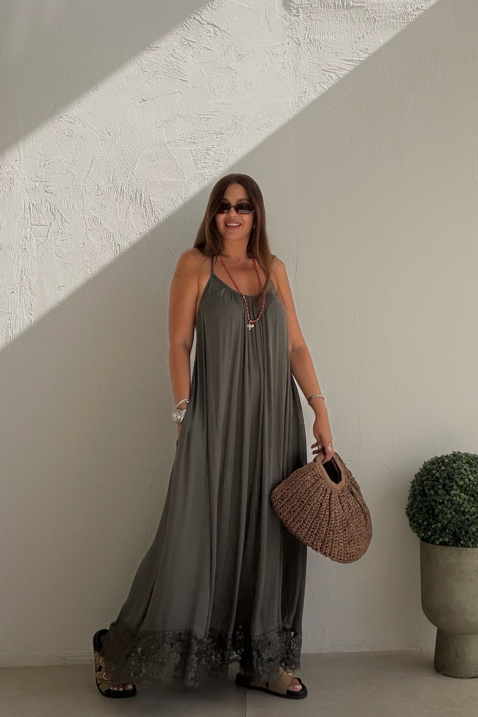 Galina Sırt Dekolteli Elbise HAKİ