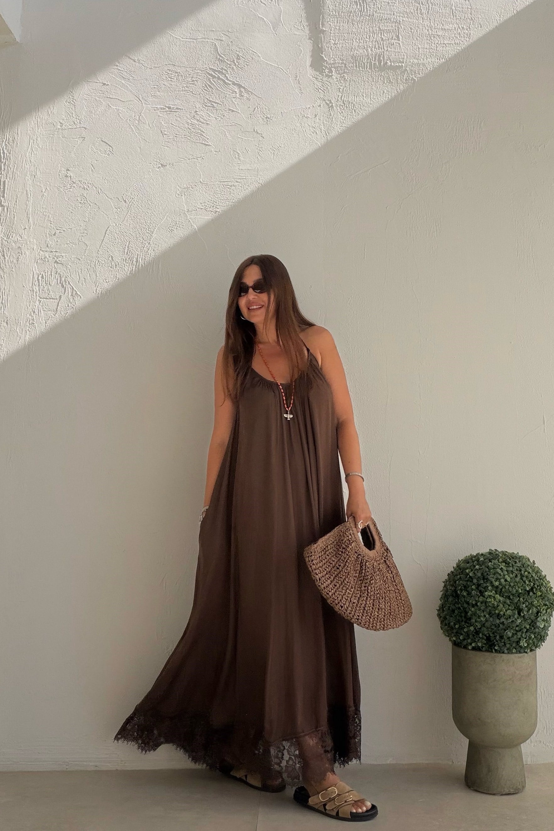 Galina Sırt Dekolteli Elbise KAHVERENGİ