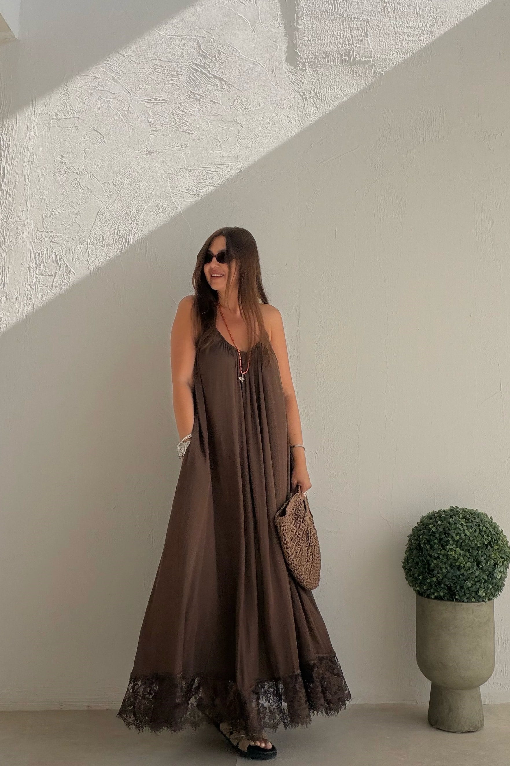 Galina Sırt Dekolteli Elbise KAHVERENGİ