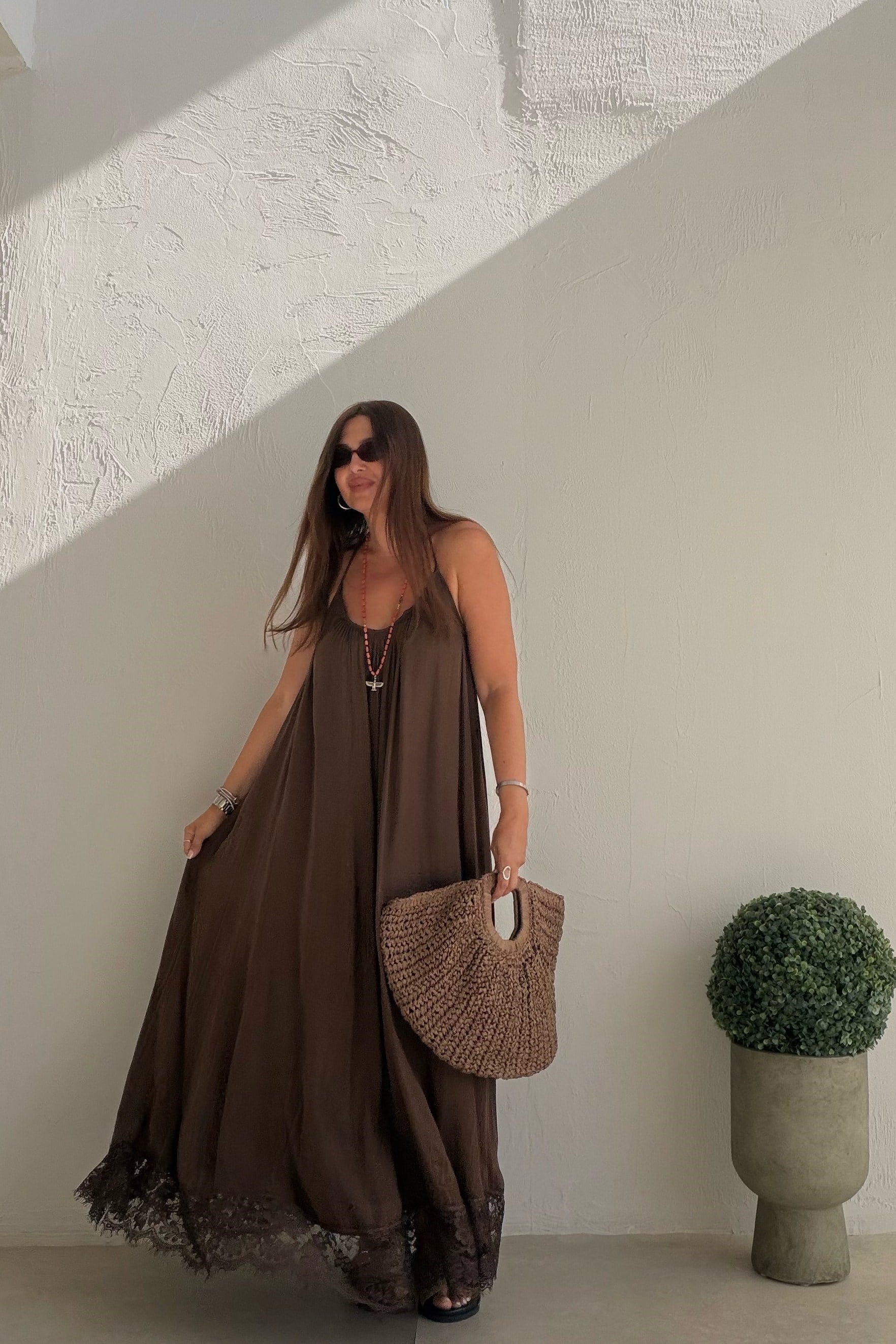Galina Sırt Dekolteli Elbise KAHVERENGİ