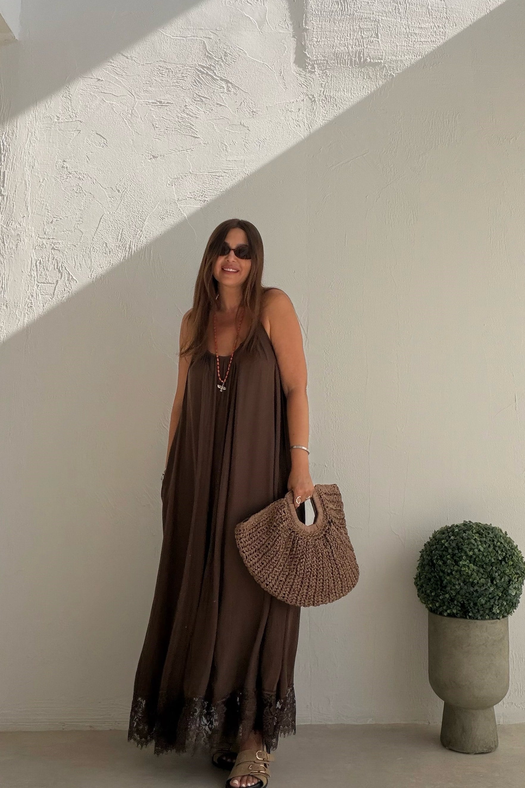 Galina Sırt Dekolteli Elbise KAHVERENGİ