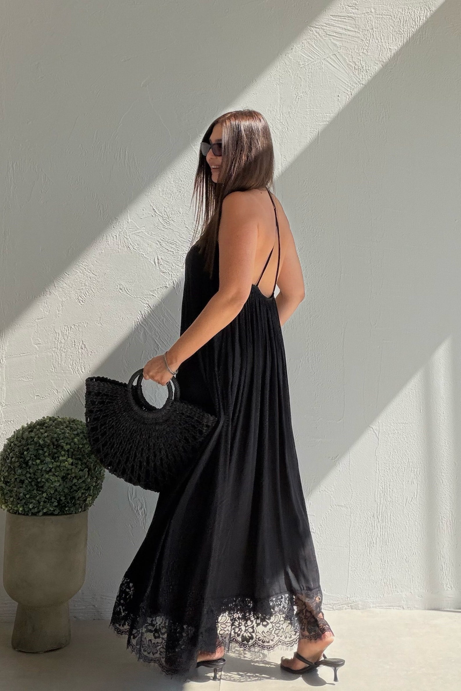 Galina Sırt Dekolteli Elbise SİYAH