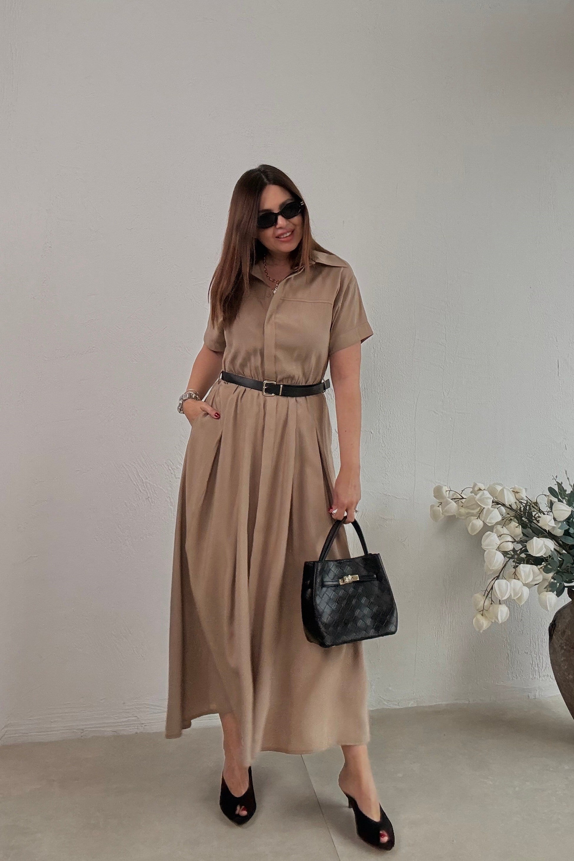 Gömlek Elbise CAMEL