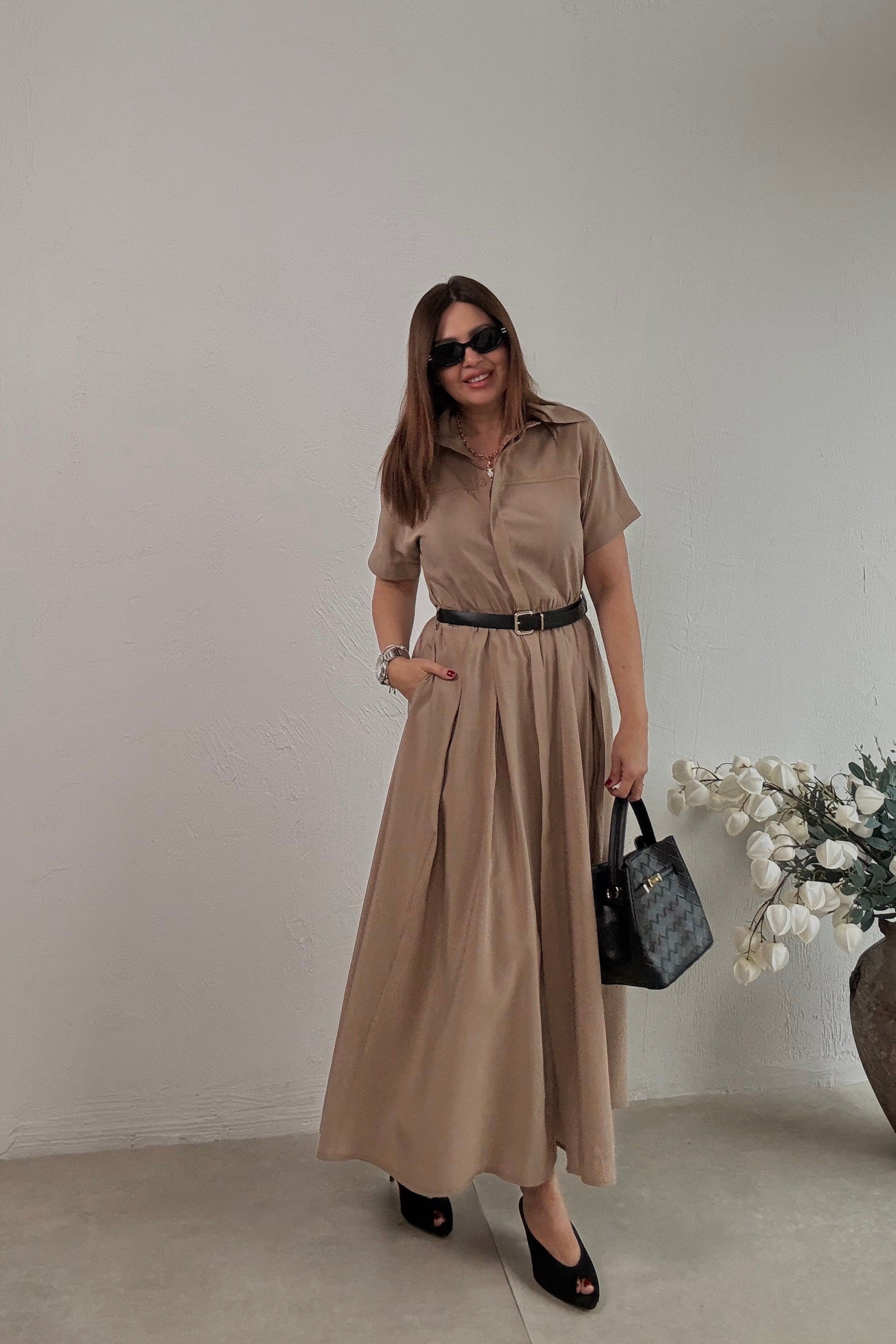 Gömlek Elbise CAMEL