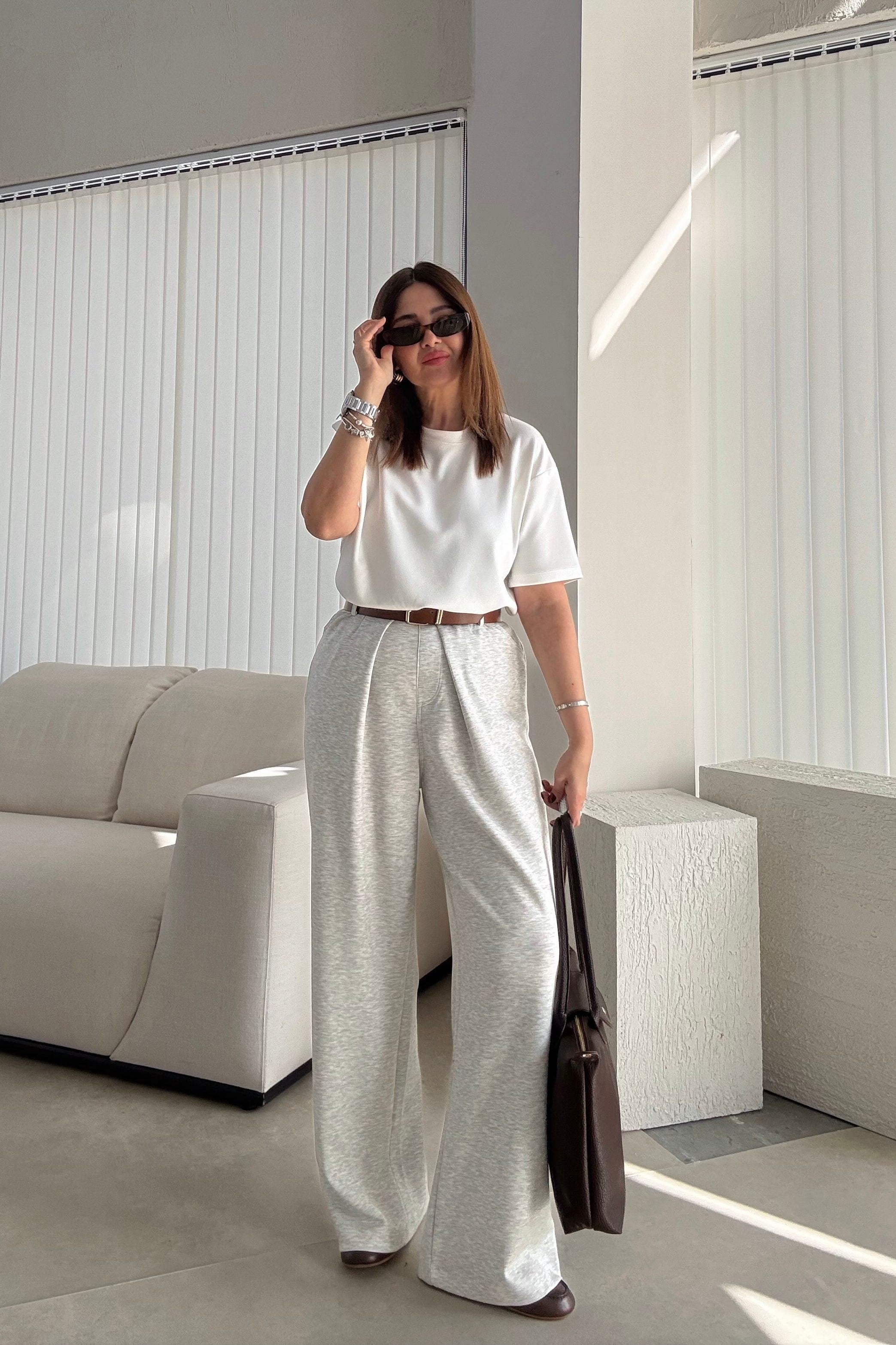 Gri Kemerli Mode Pantolon 