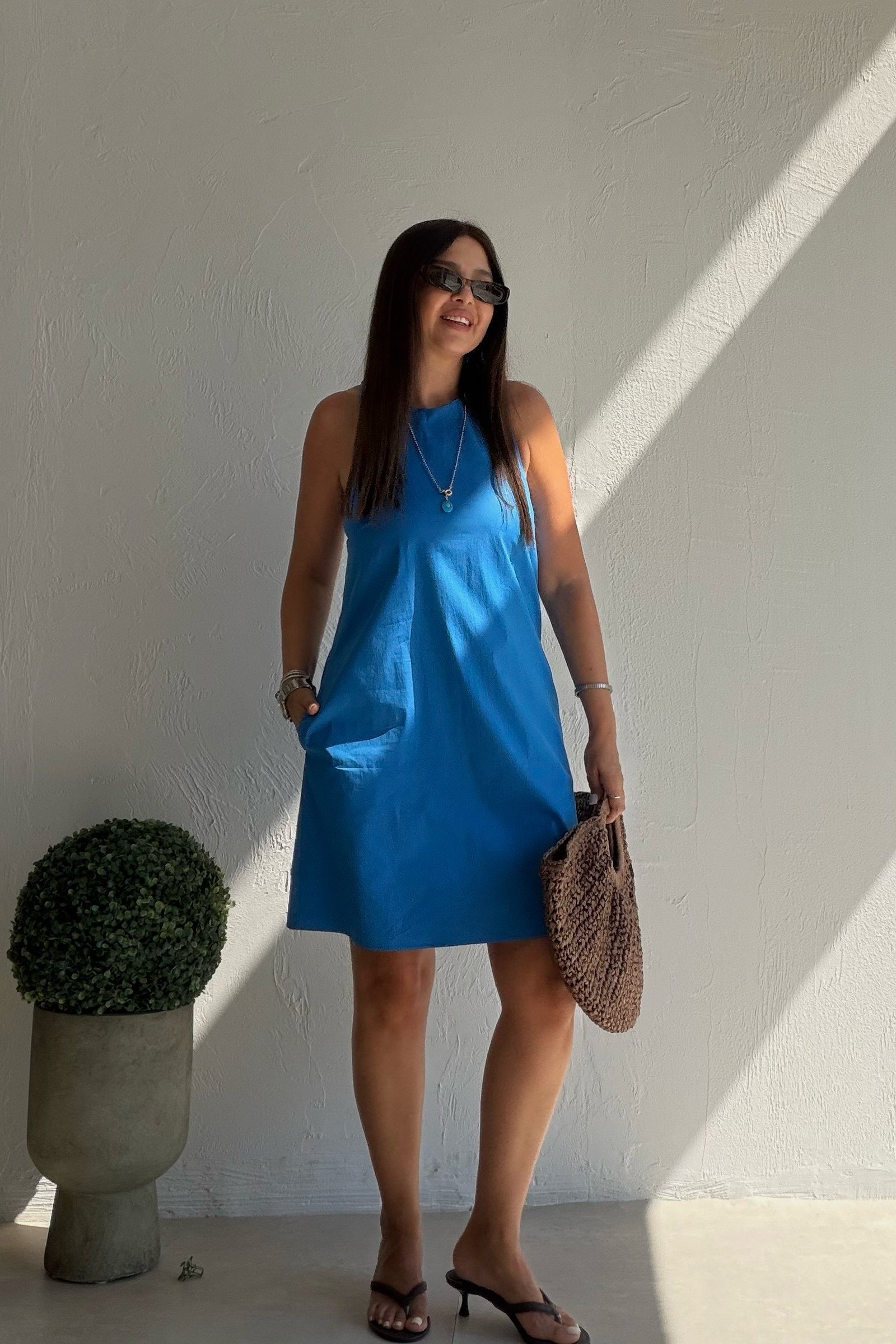 Halter Yaka Sırt Dekolteli Elbise MAVİ