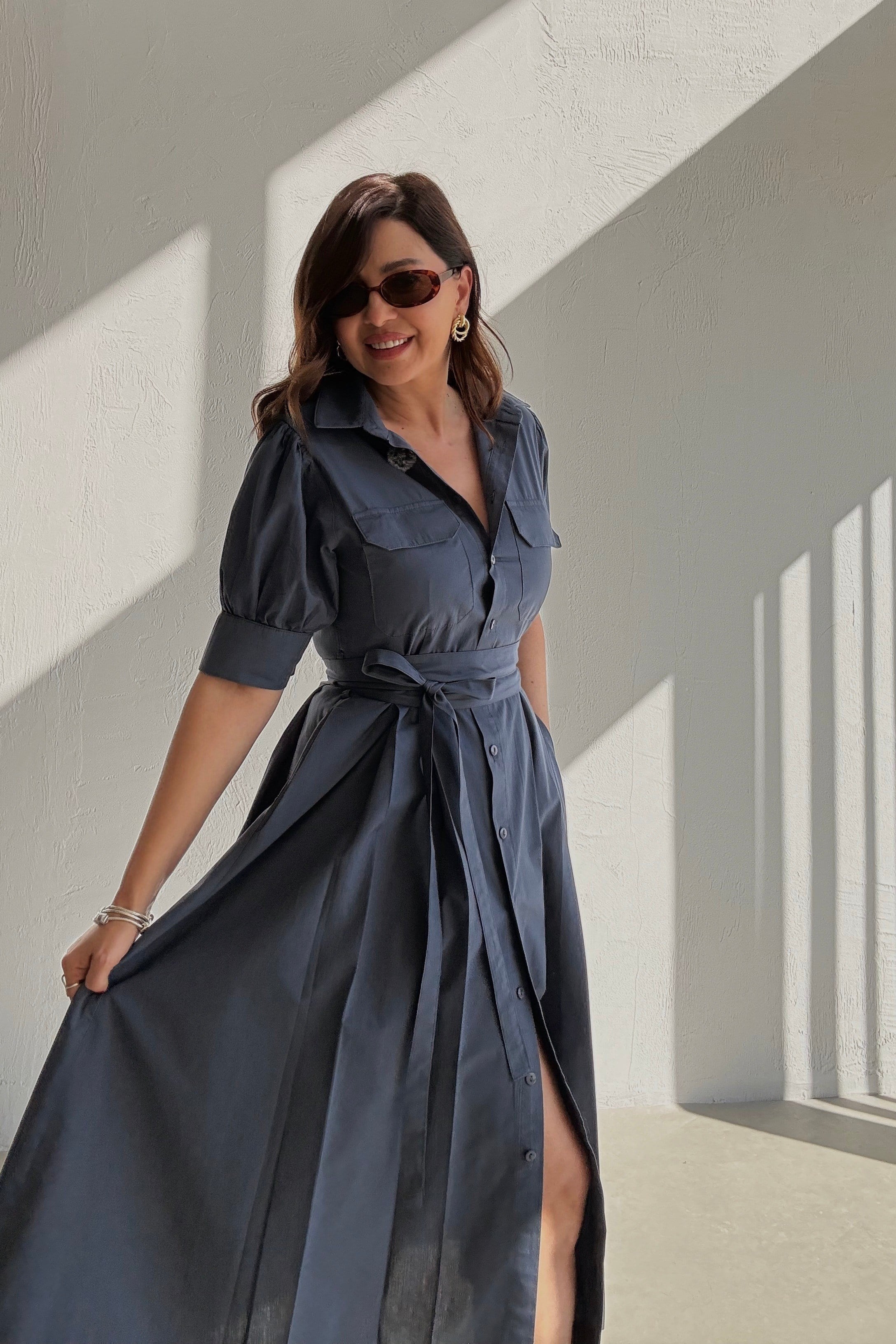 İndigo Gömlek Elbise 