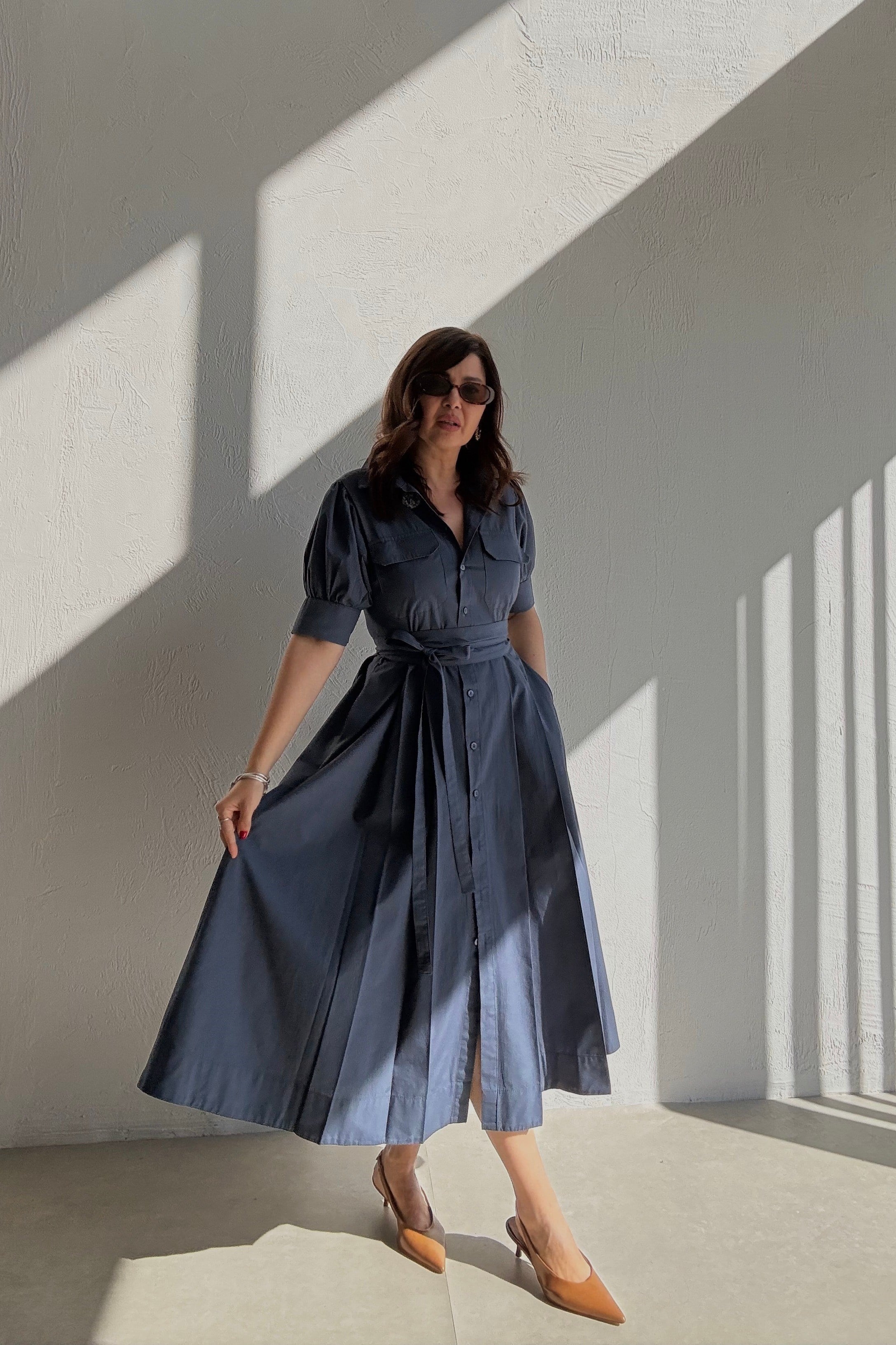 İndigo Gömlek Elbise 