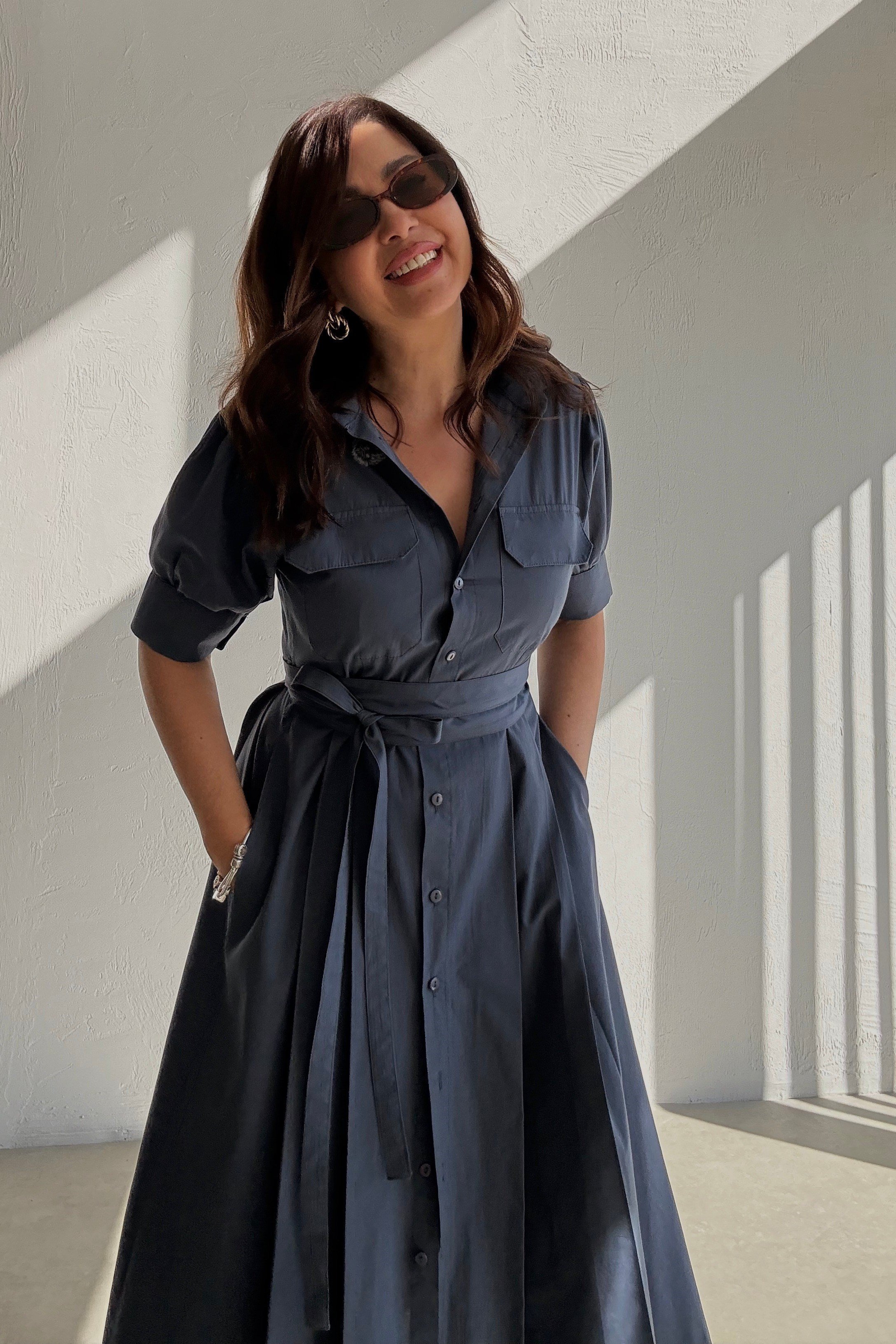 İndigo Gömlek Elbise 