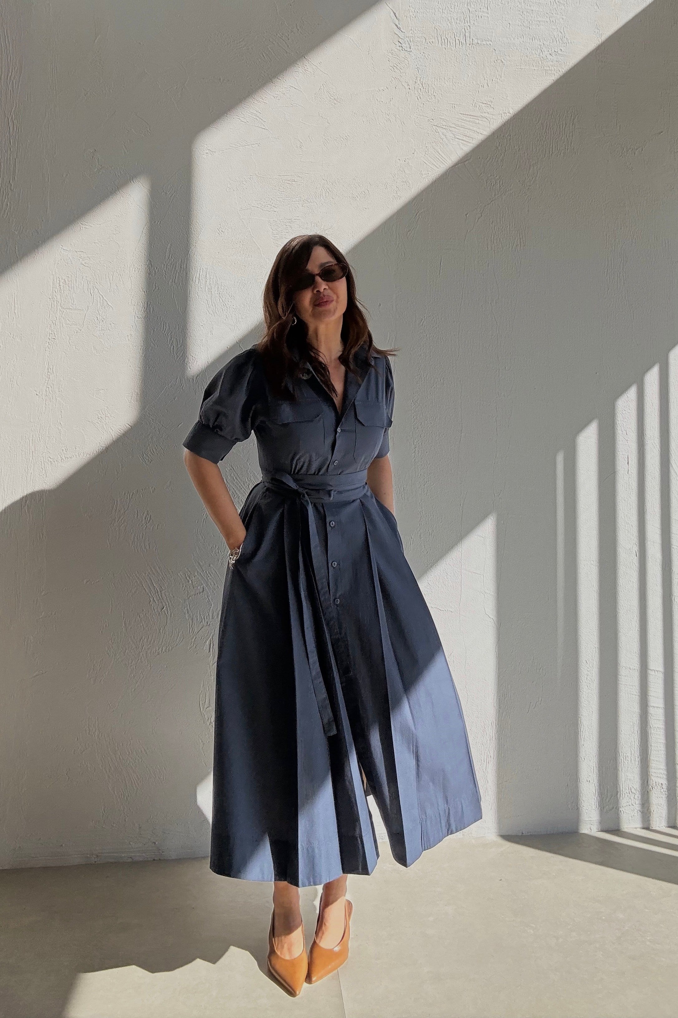İndigo Gömlek Elbise 