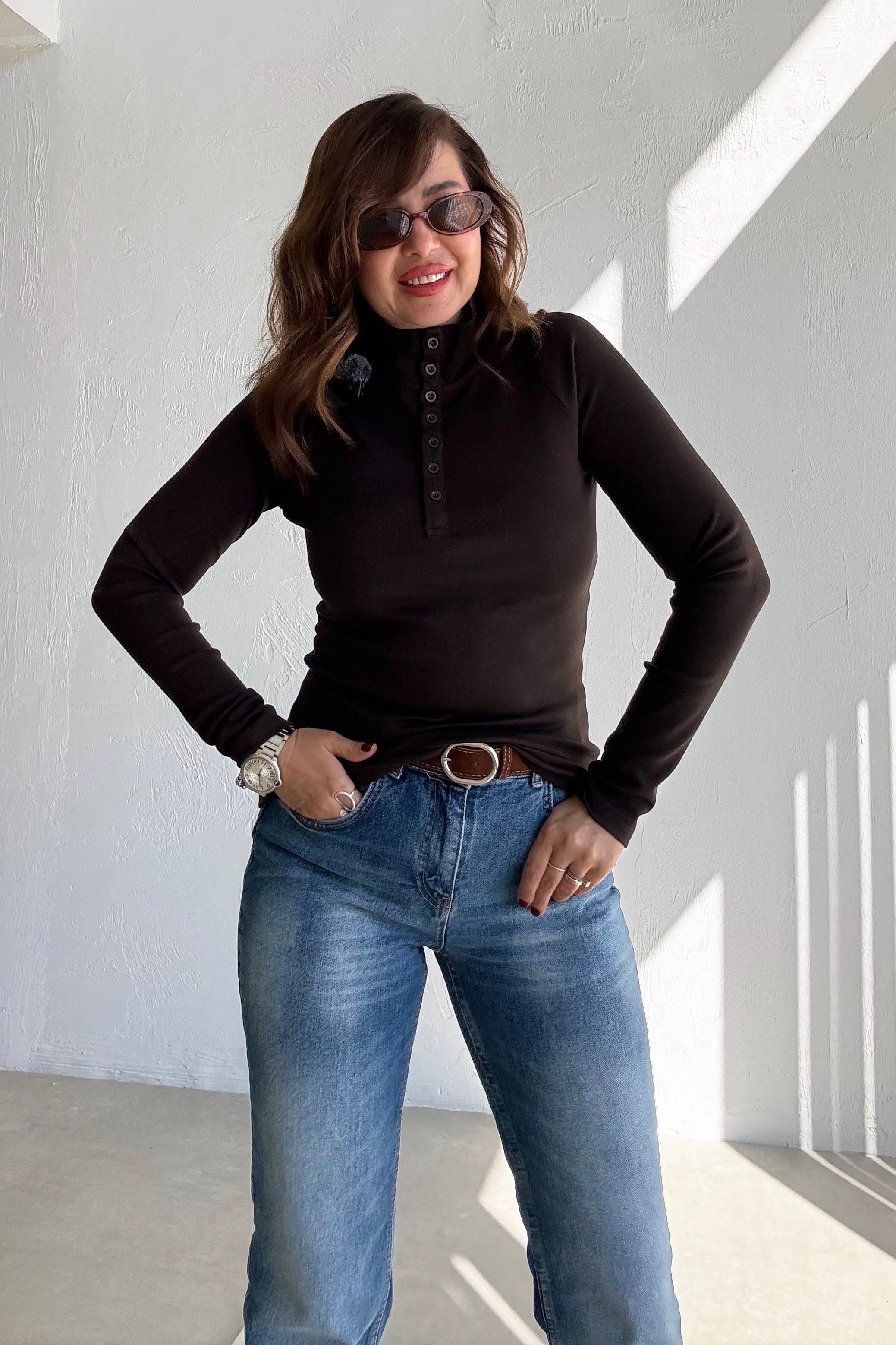 Kahverengi Yüksek Yaka Basic Üst 