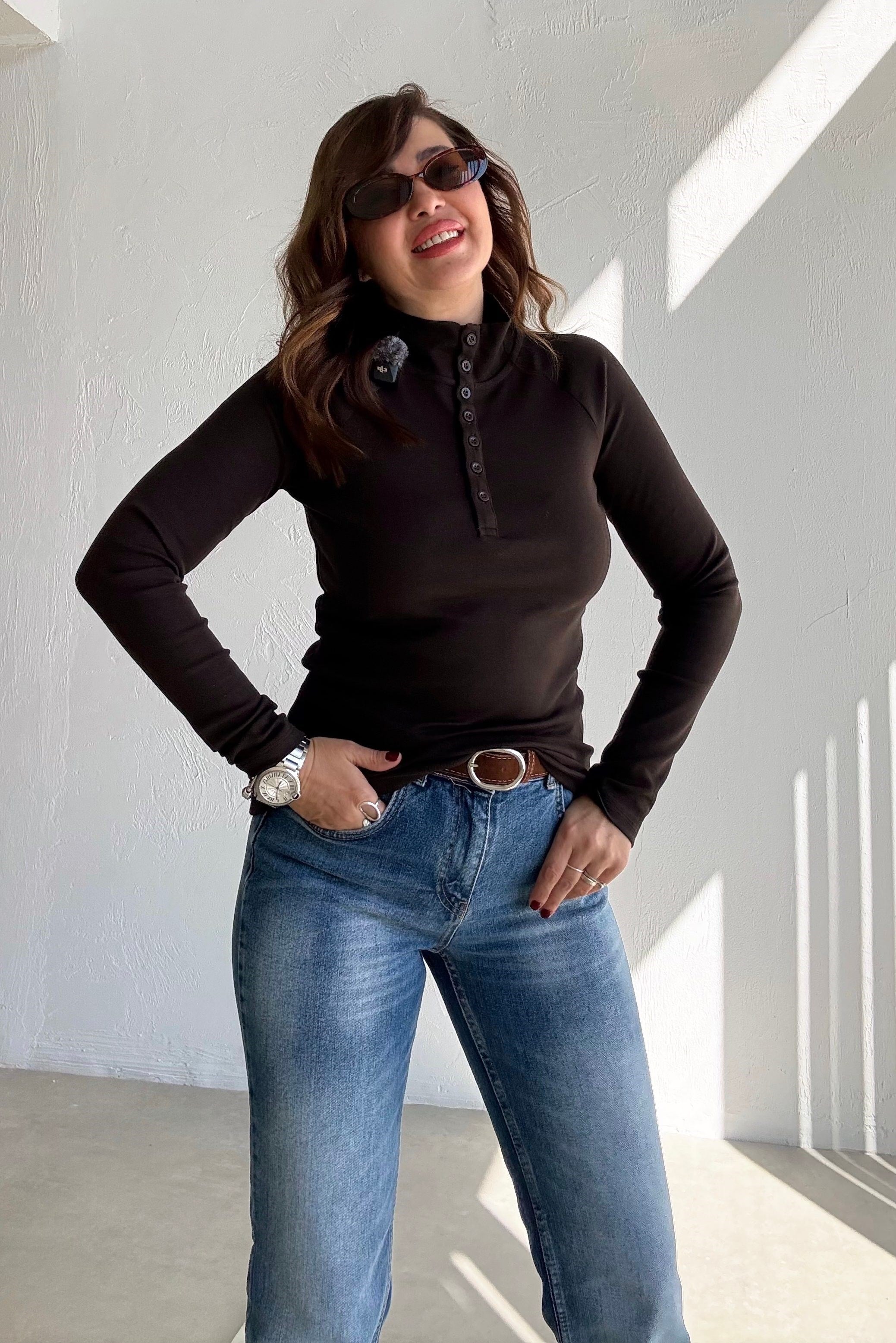 Kahverengi Yüksek Yaka Basic Üst 