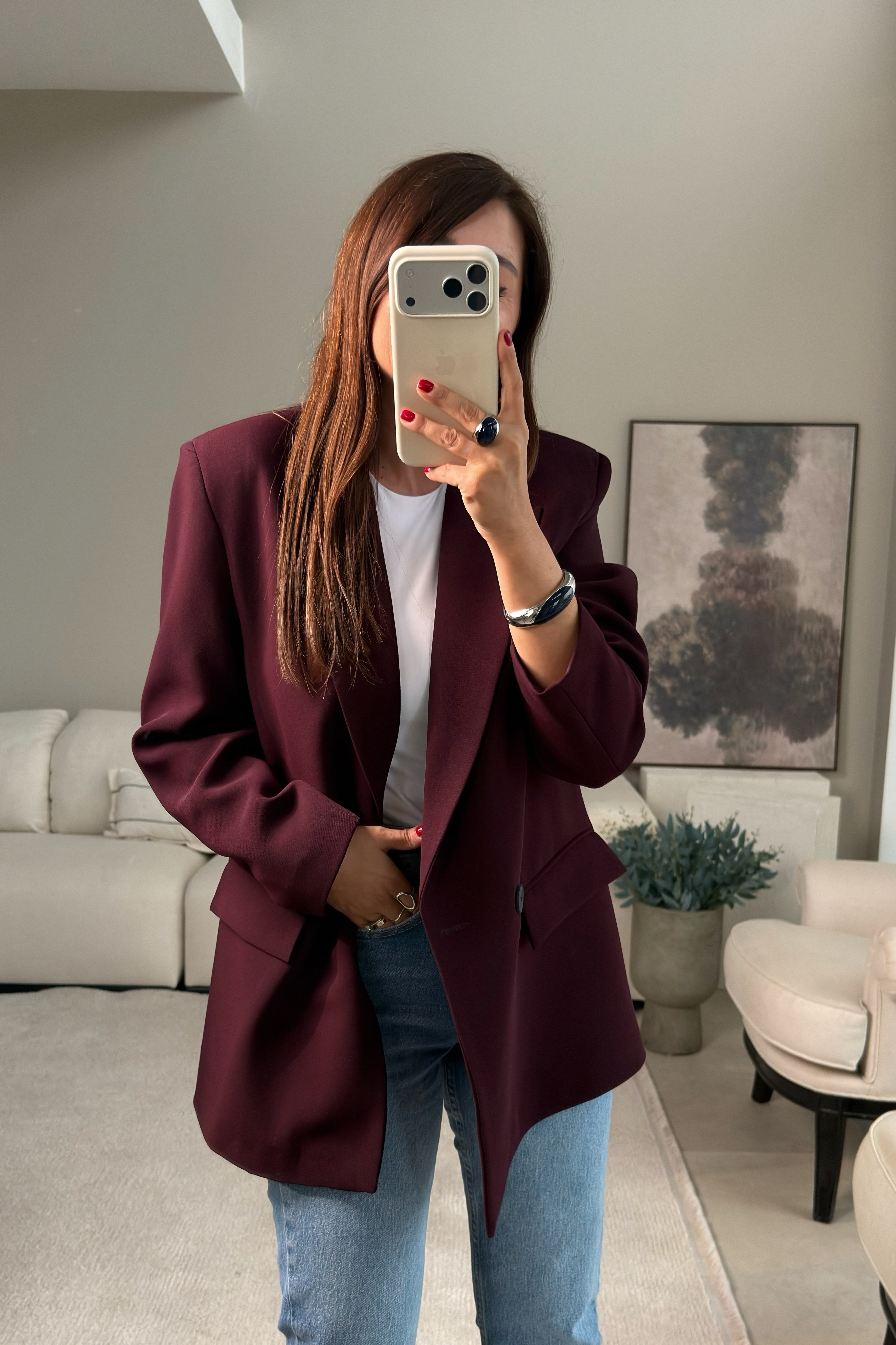 Kapak Cepli Blazer Ceket BORDO