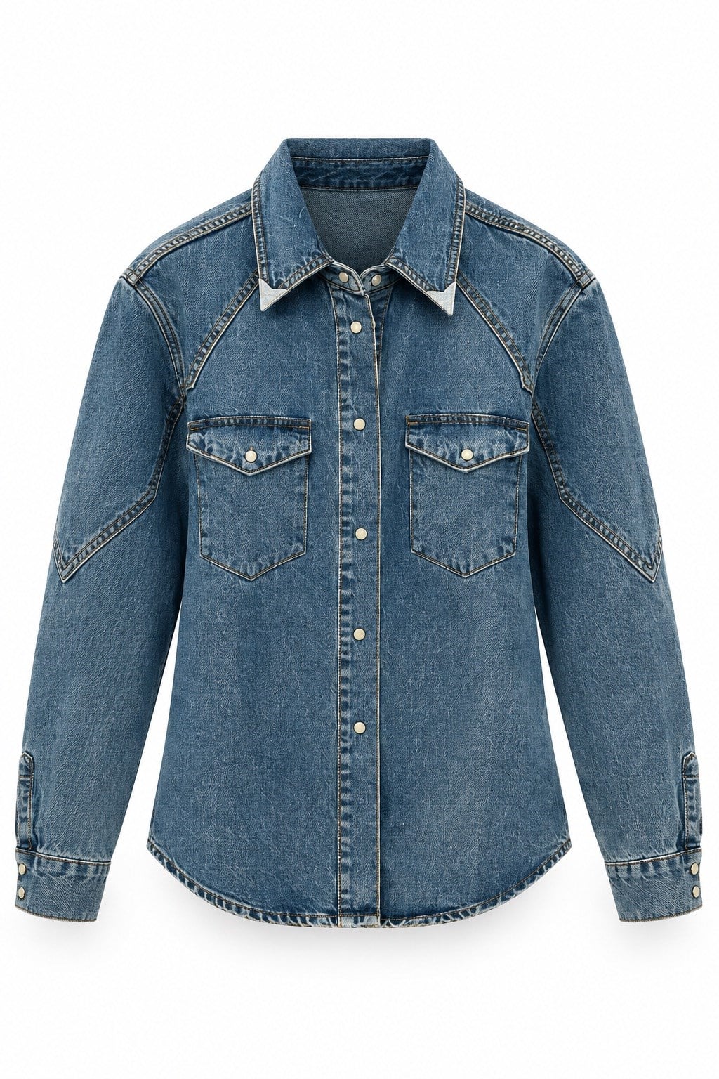 Kapak Cepli Denim Gömlek MAVİ